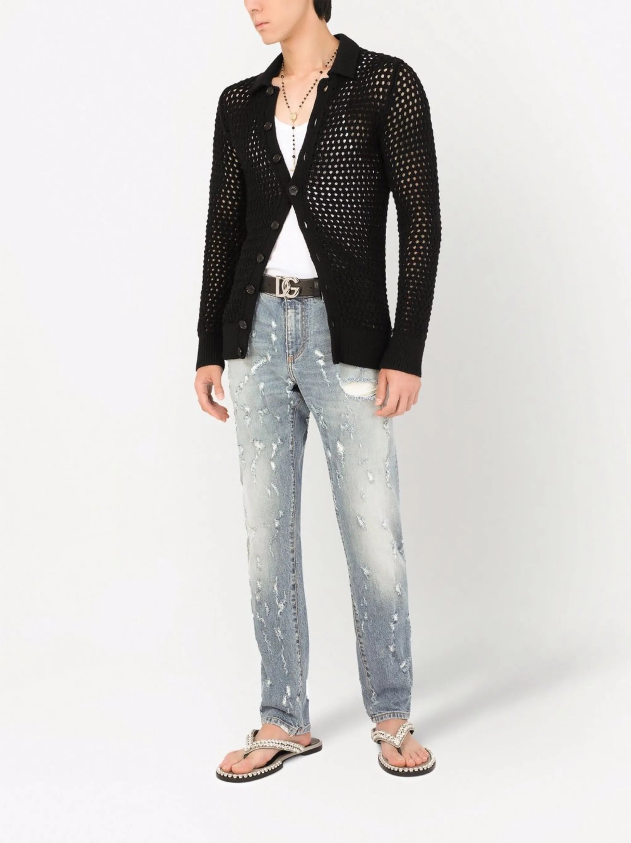 mid-rise distressed straight leg jeans
