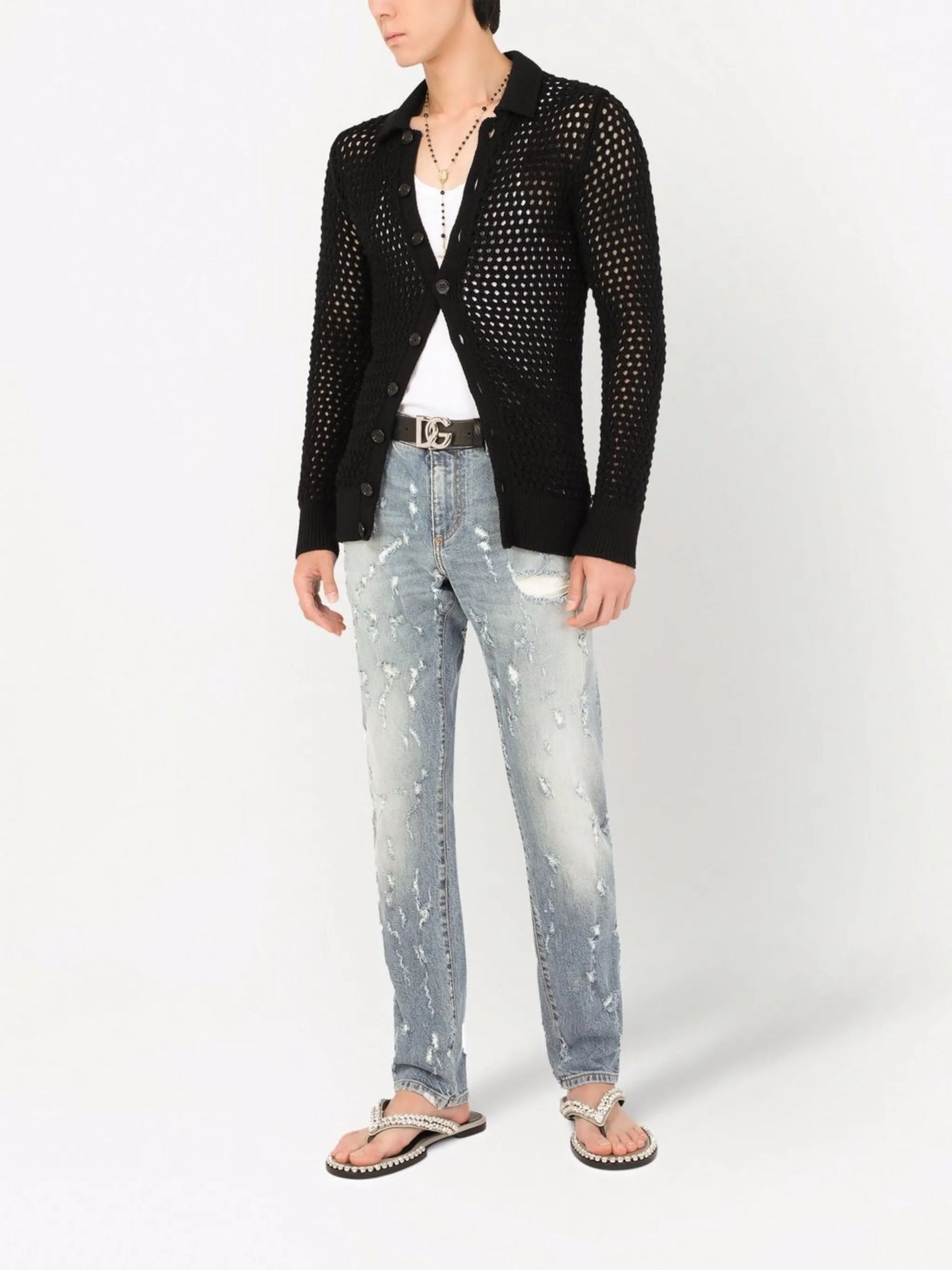 mid-rise distressed straight leg jeans