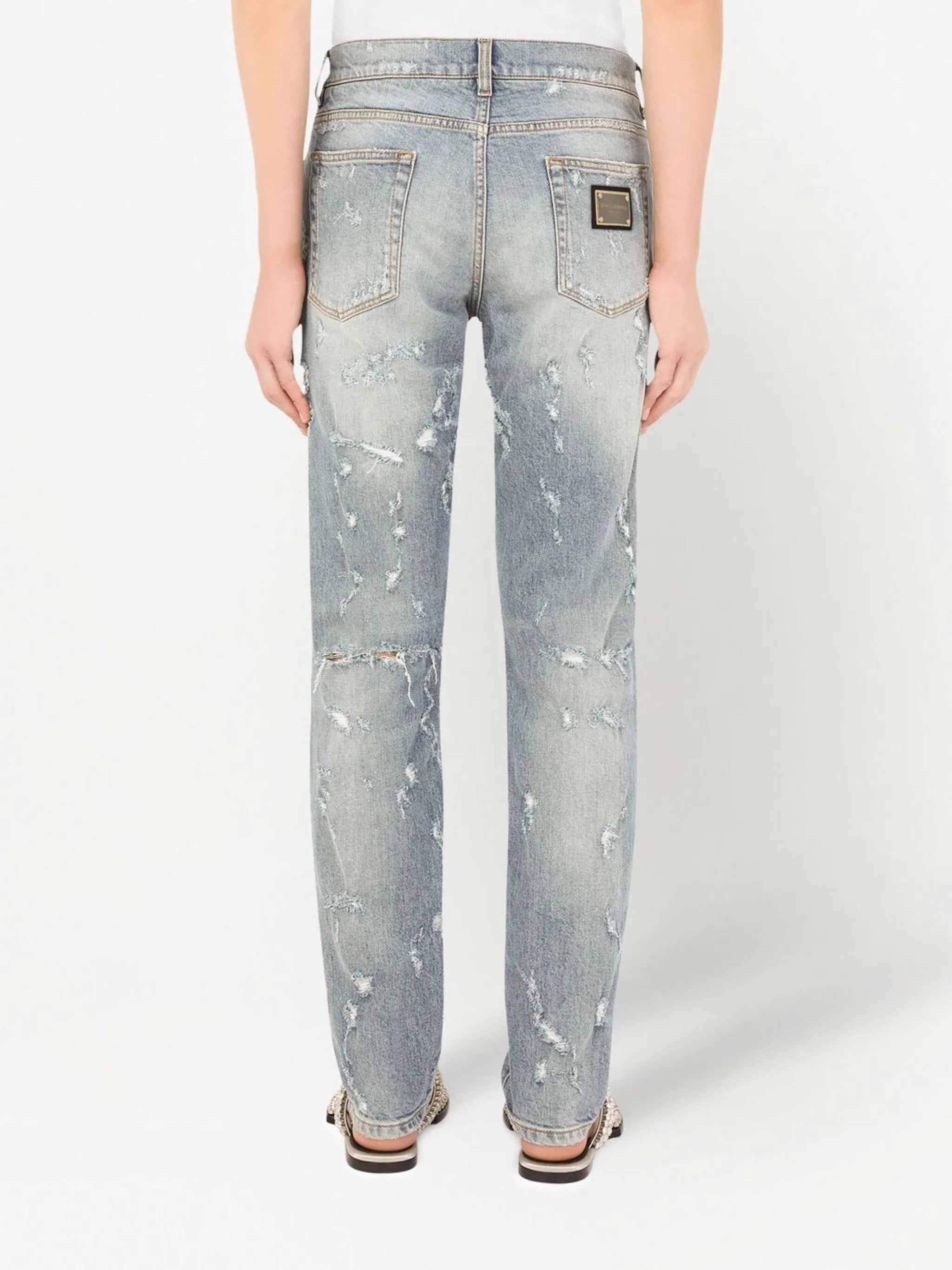 mid-rise distressed straight leg jeans
