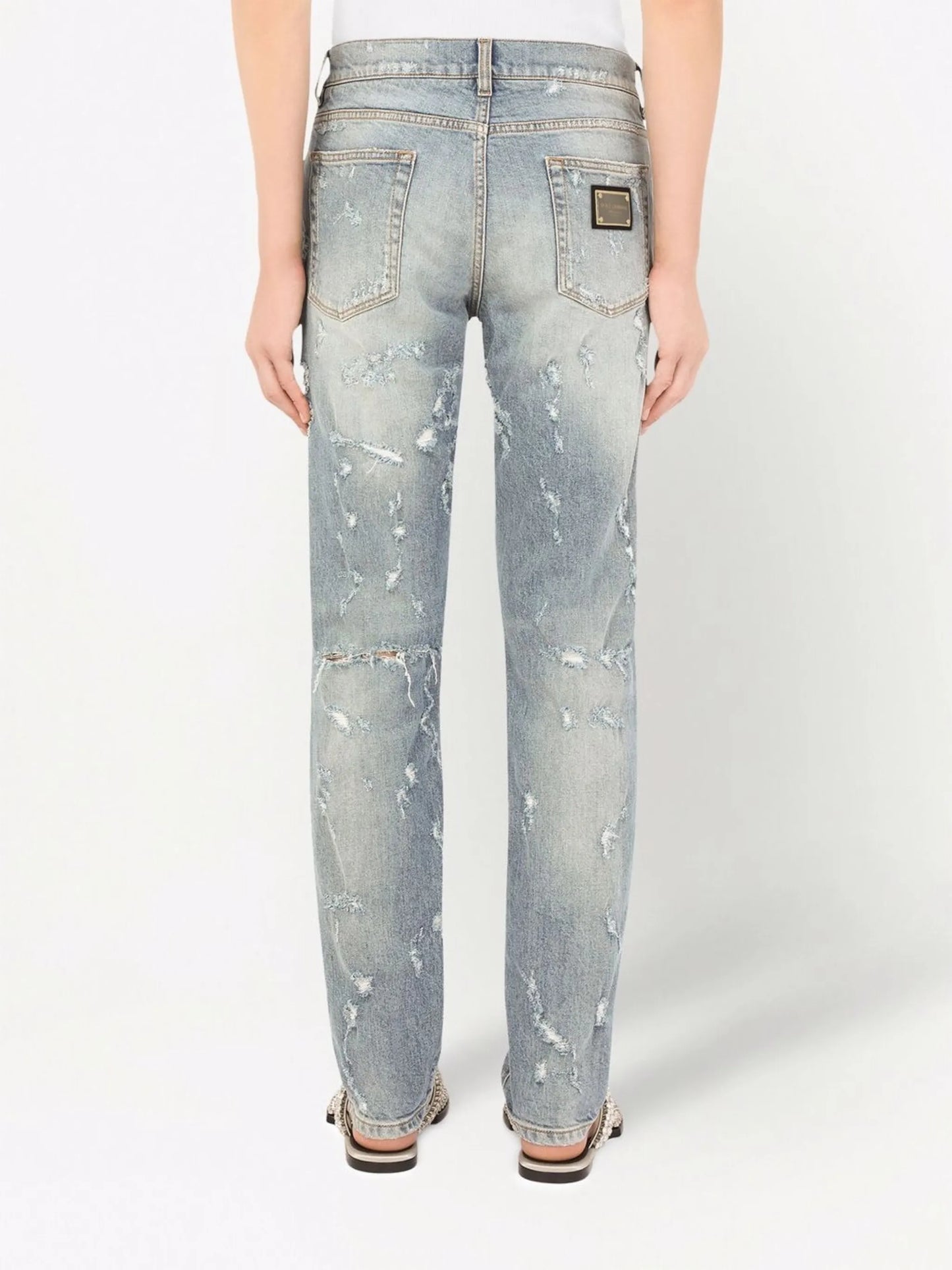 mid-rise distressed straight leg jeans