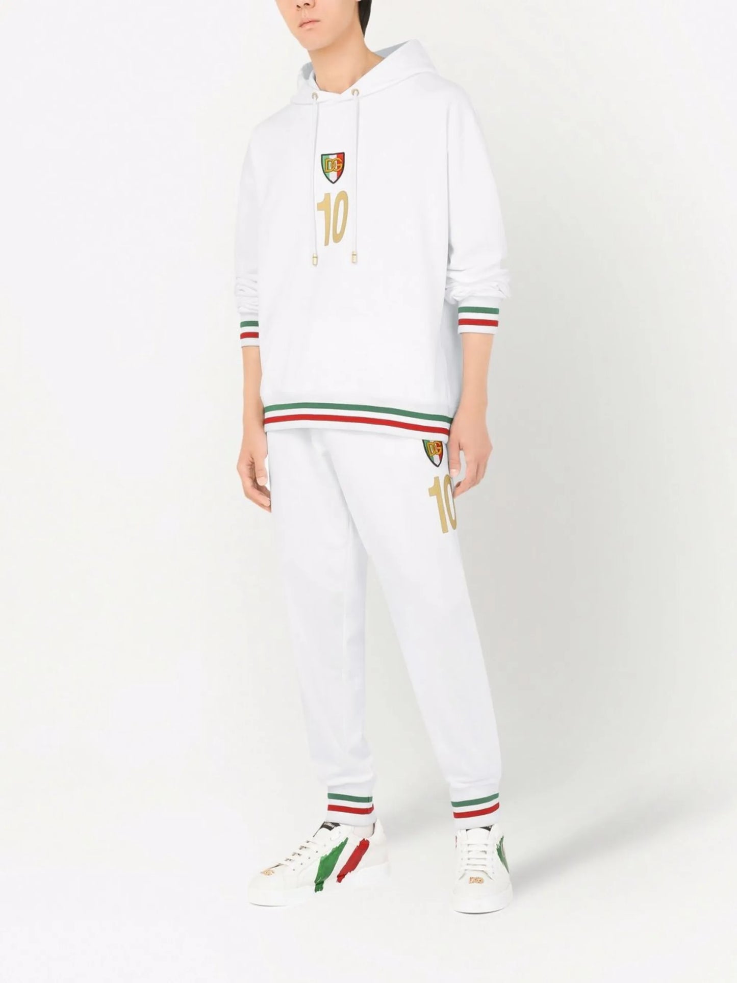 logo-patch striped-trim hoodie