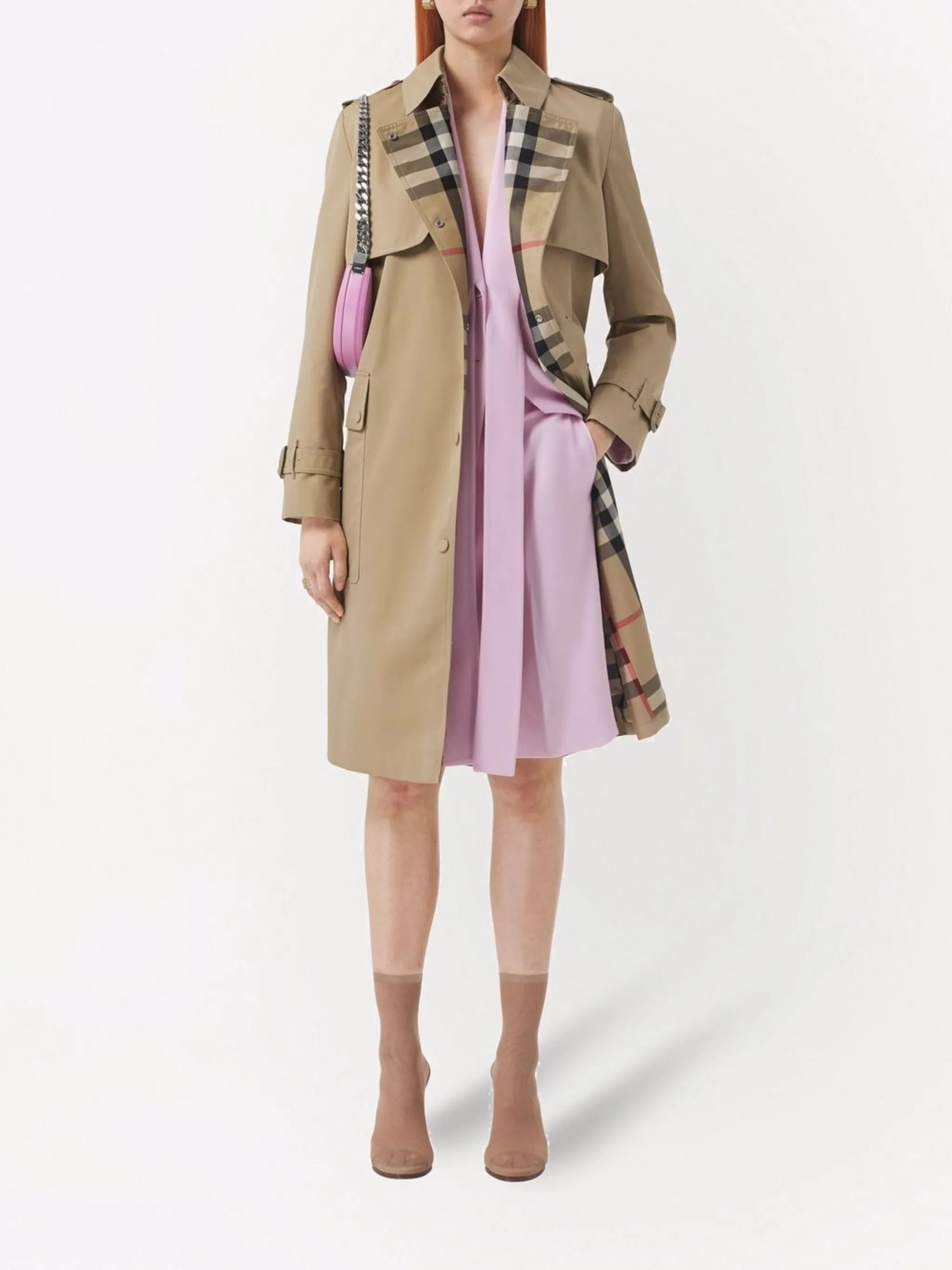 Check Lapel trench coat