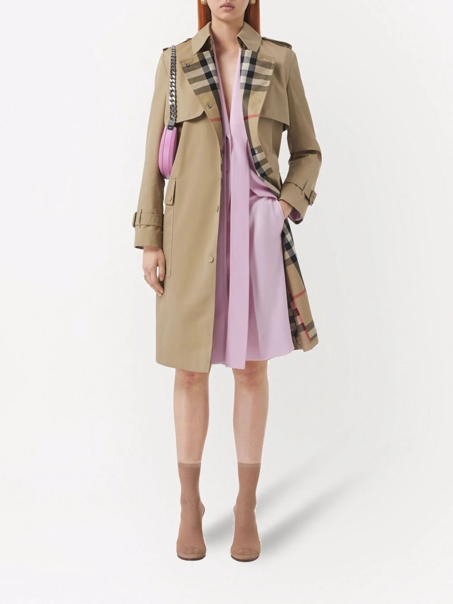 Check Lapel trench coat