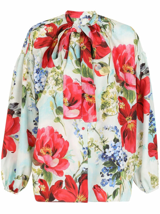 floral-print silk shirt