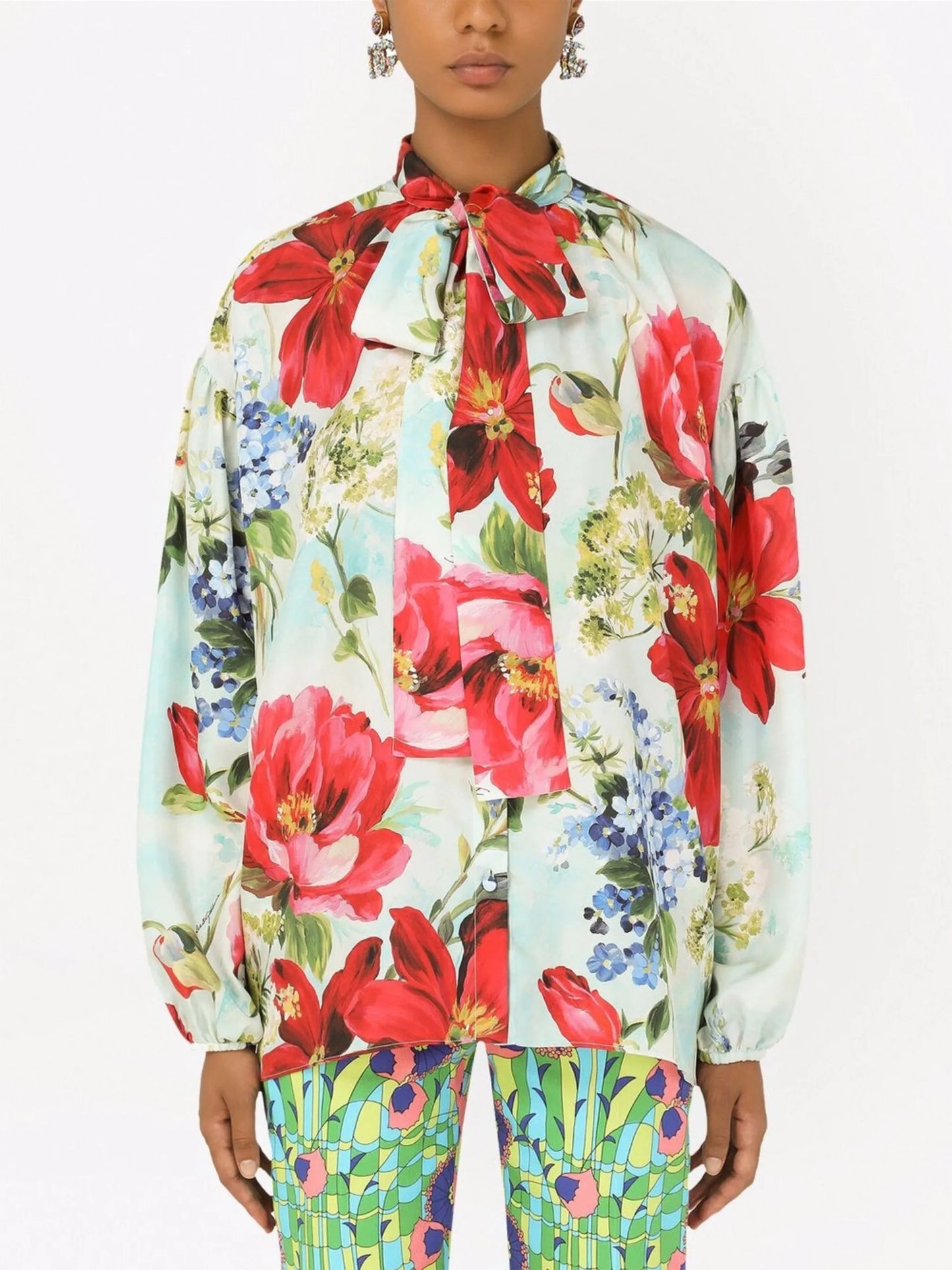 floral-print silk shirt