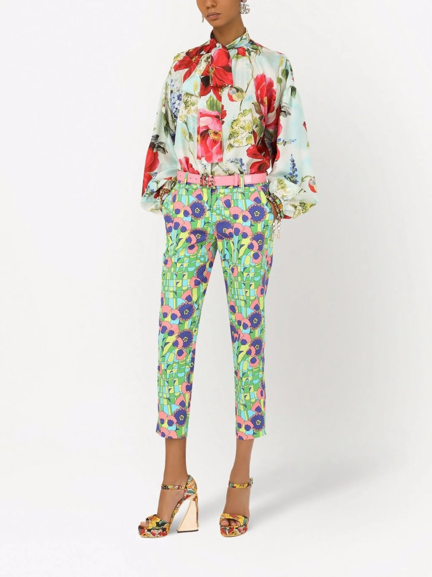 floral-print silk shirt