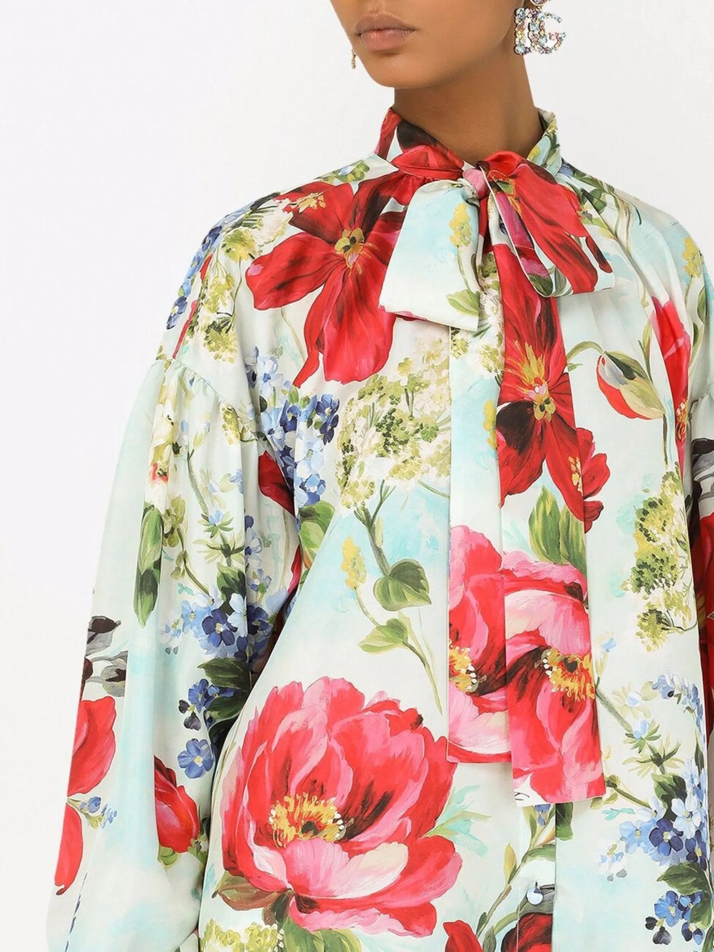floral-print silk shirt