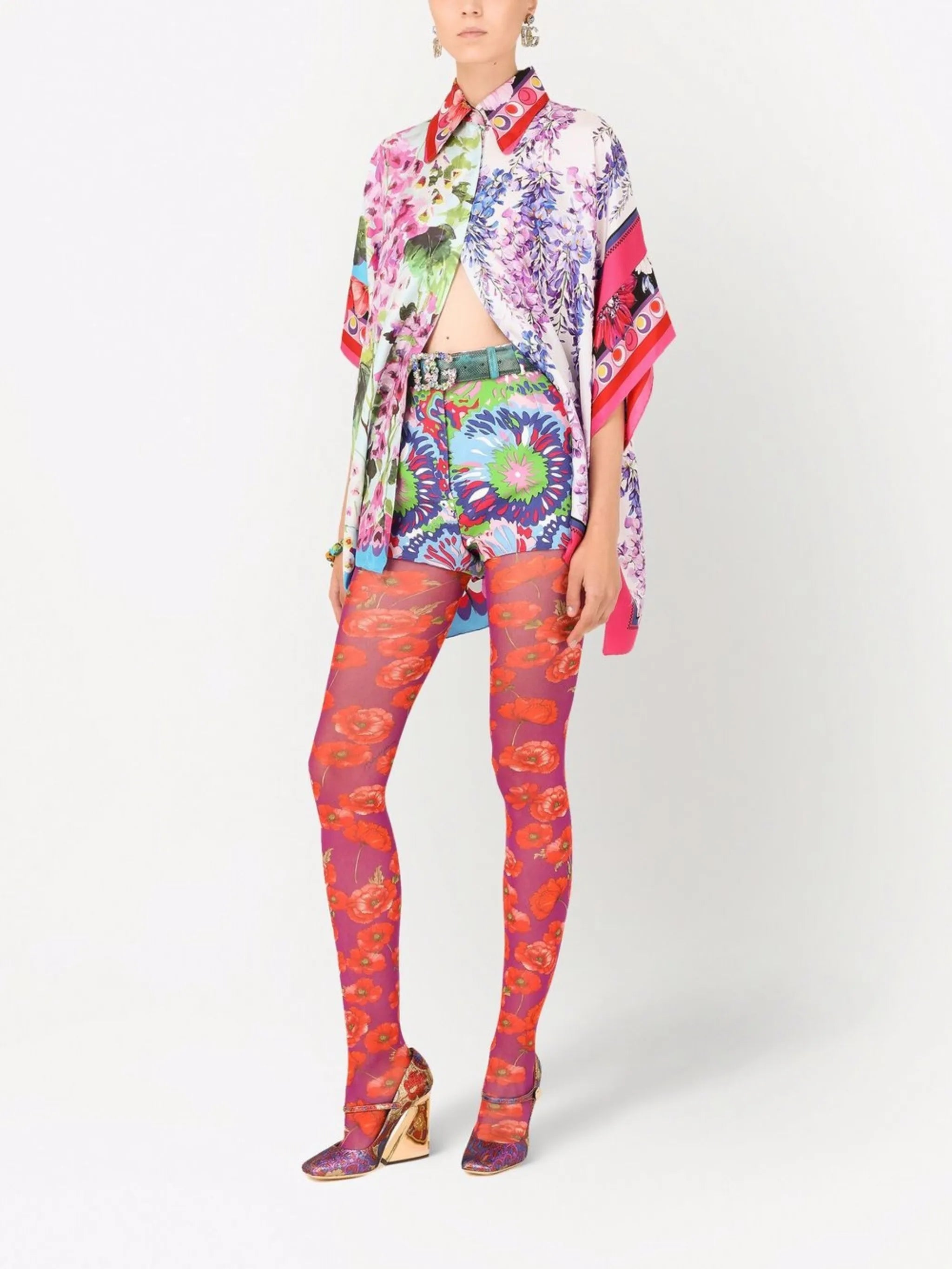 floral-print silk shirt