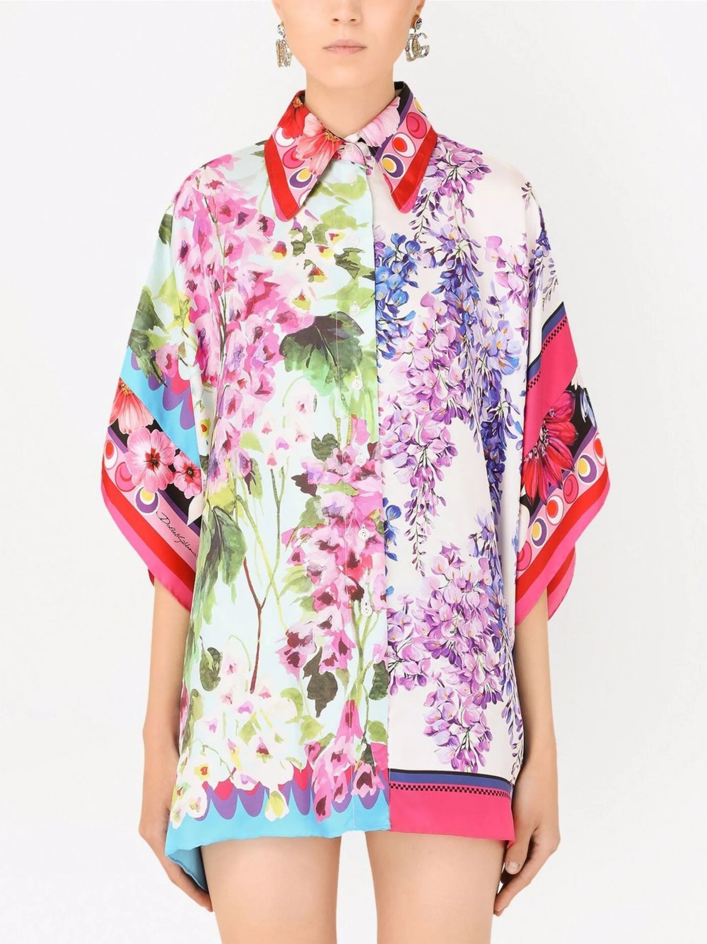 floral-print silk shirt