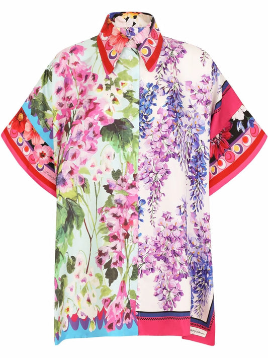 floral-print silk shirt