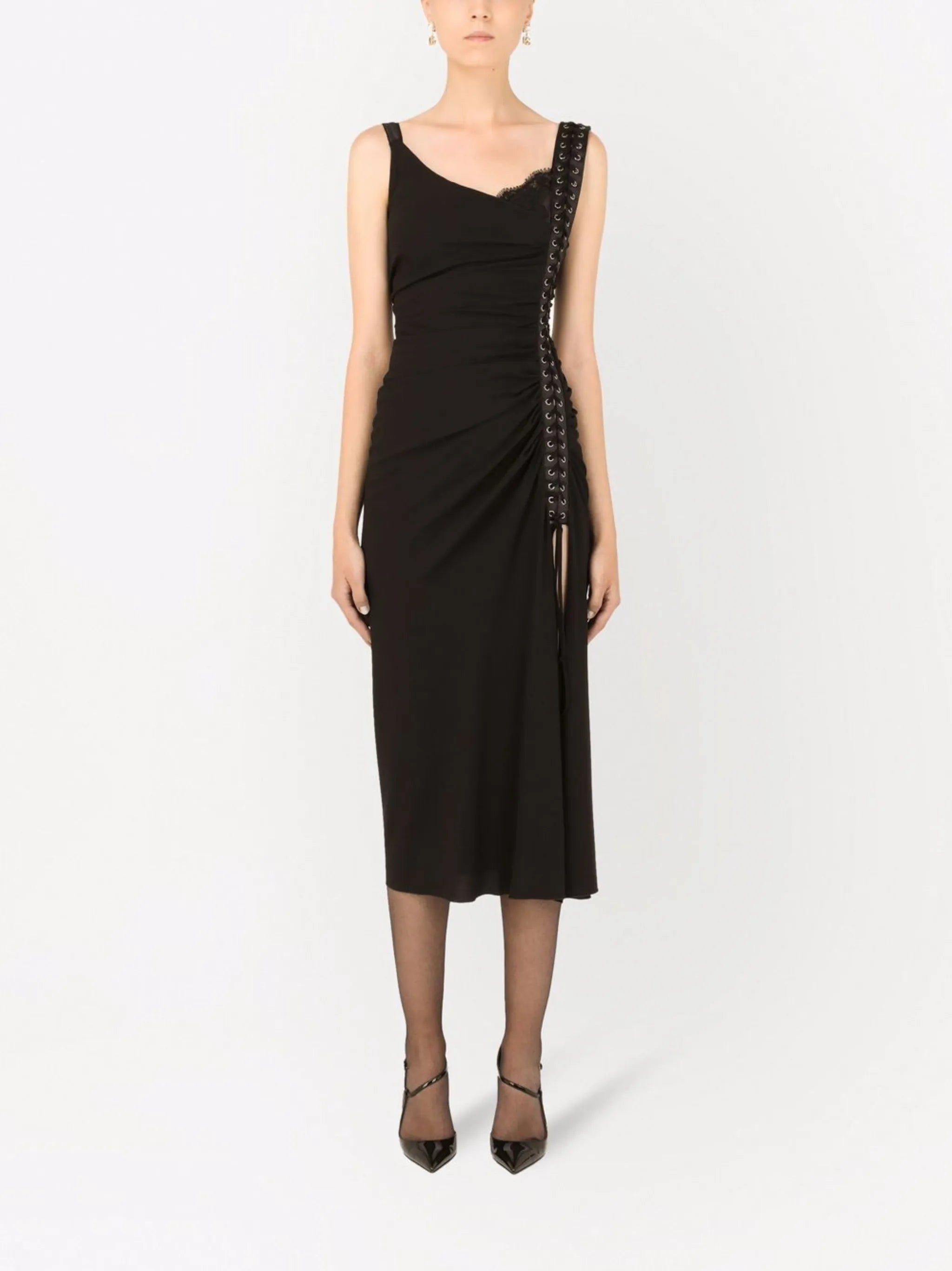 lace-up sleeveless midi dress