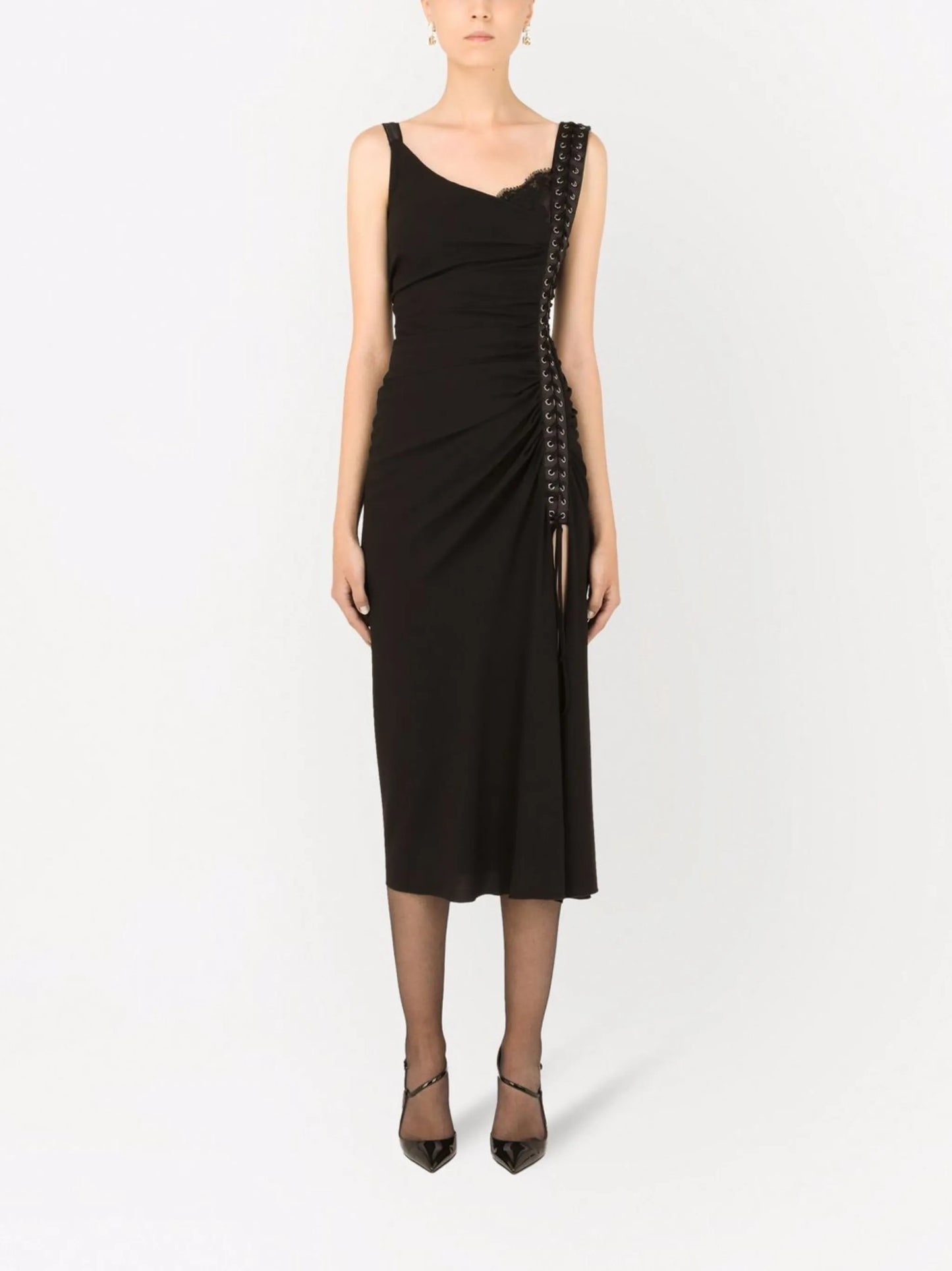lace-up sleeveless midi dress