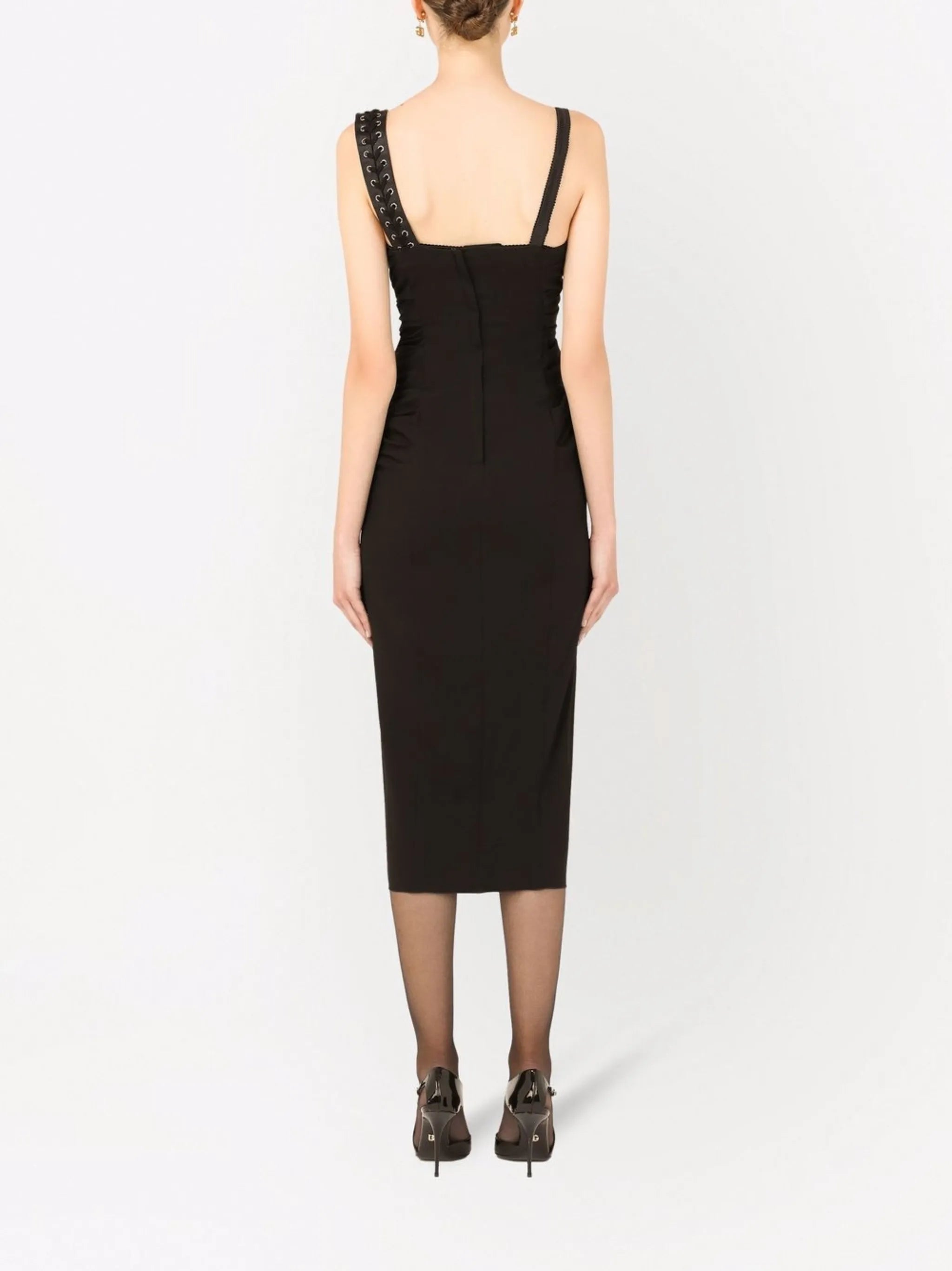 lace-up sleeveless midi dress