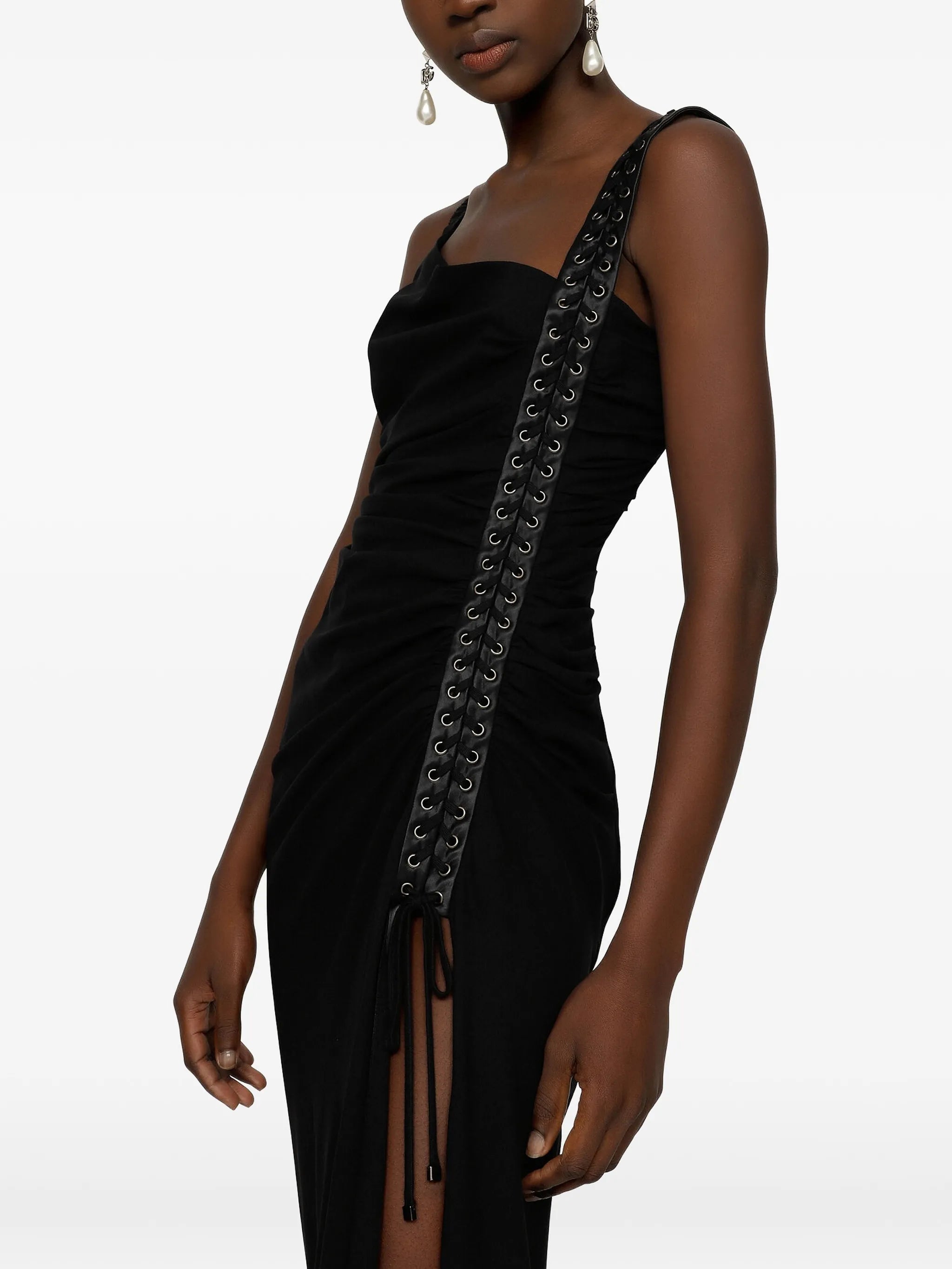 lace-up ruched dress