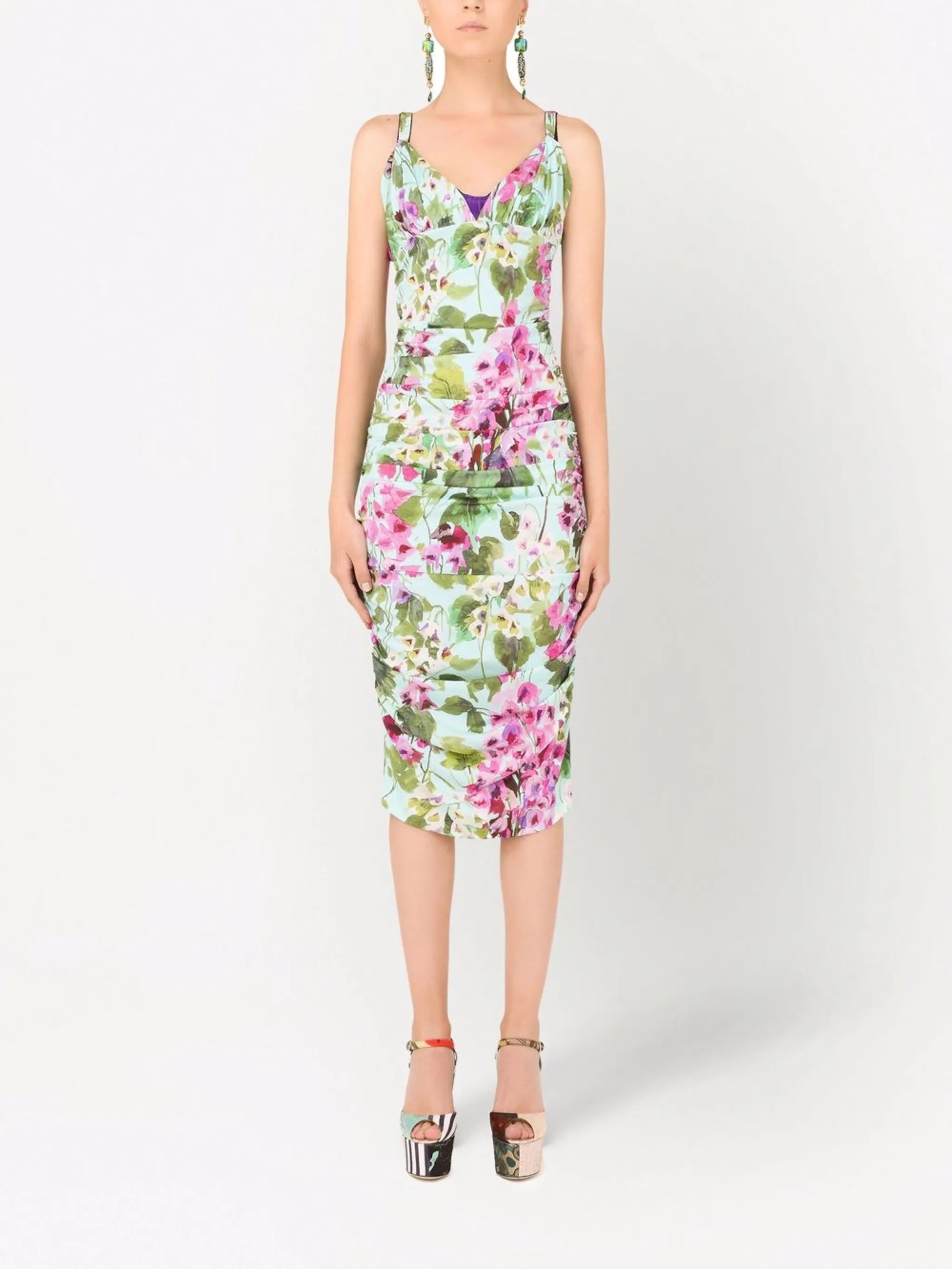 V-neck graphic-print dress
