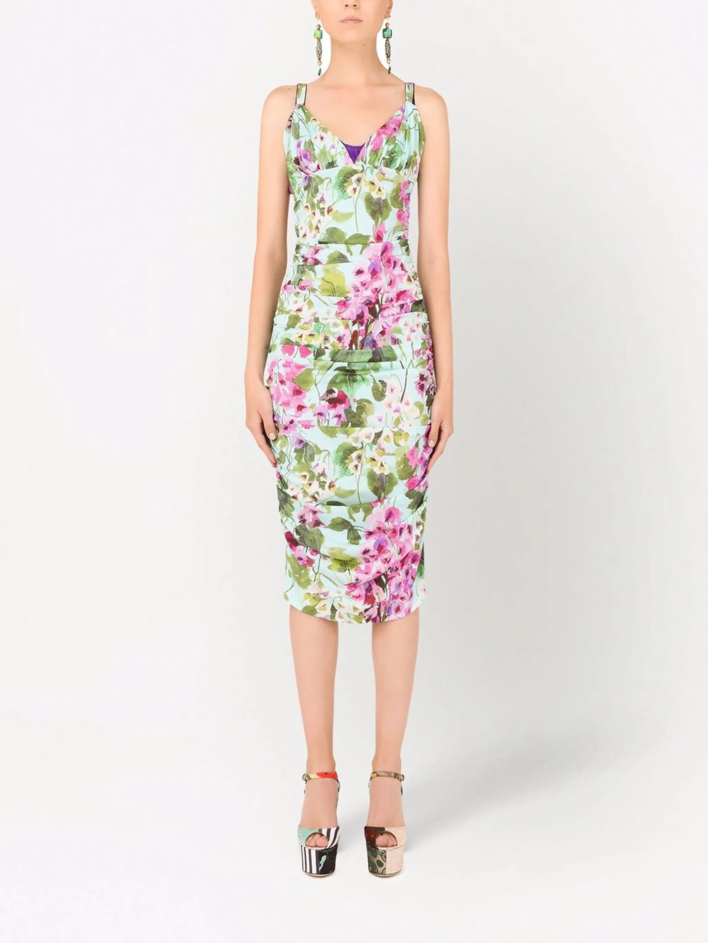 V-neck graphic-print dress