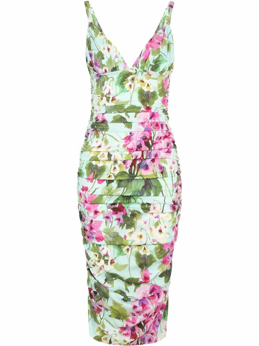 V-neck graphic-print dress