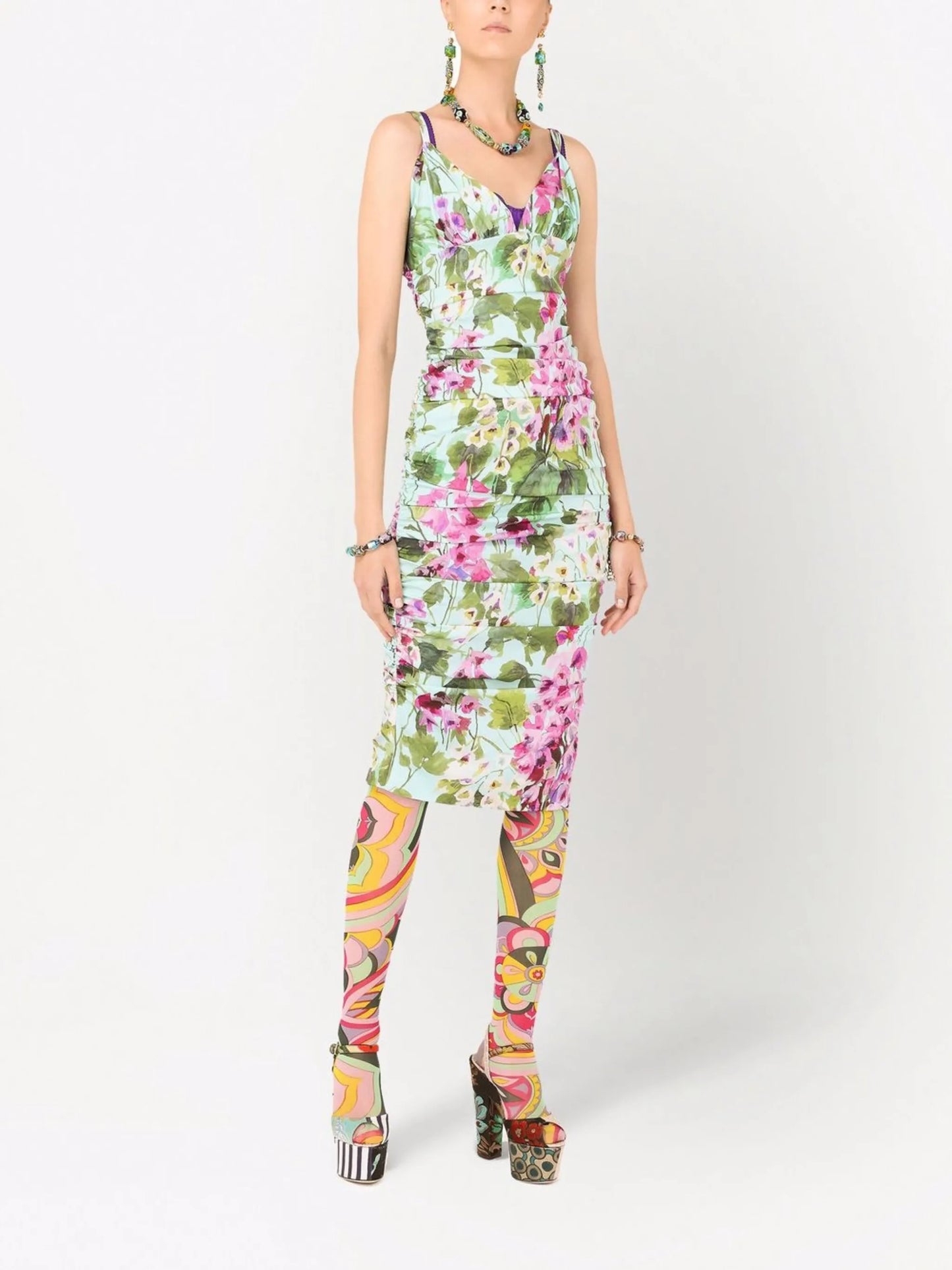 V-neck graphic-print dress