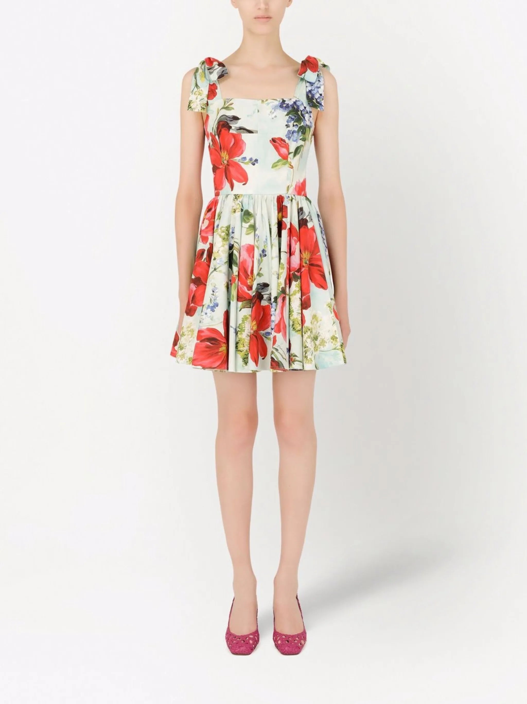 square-neck graphic-print dress