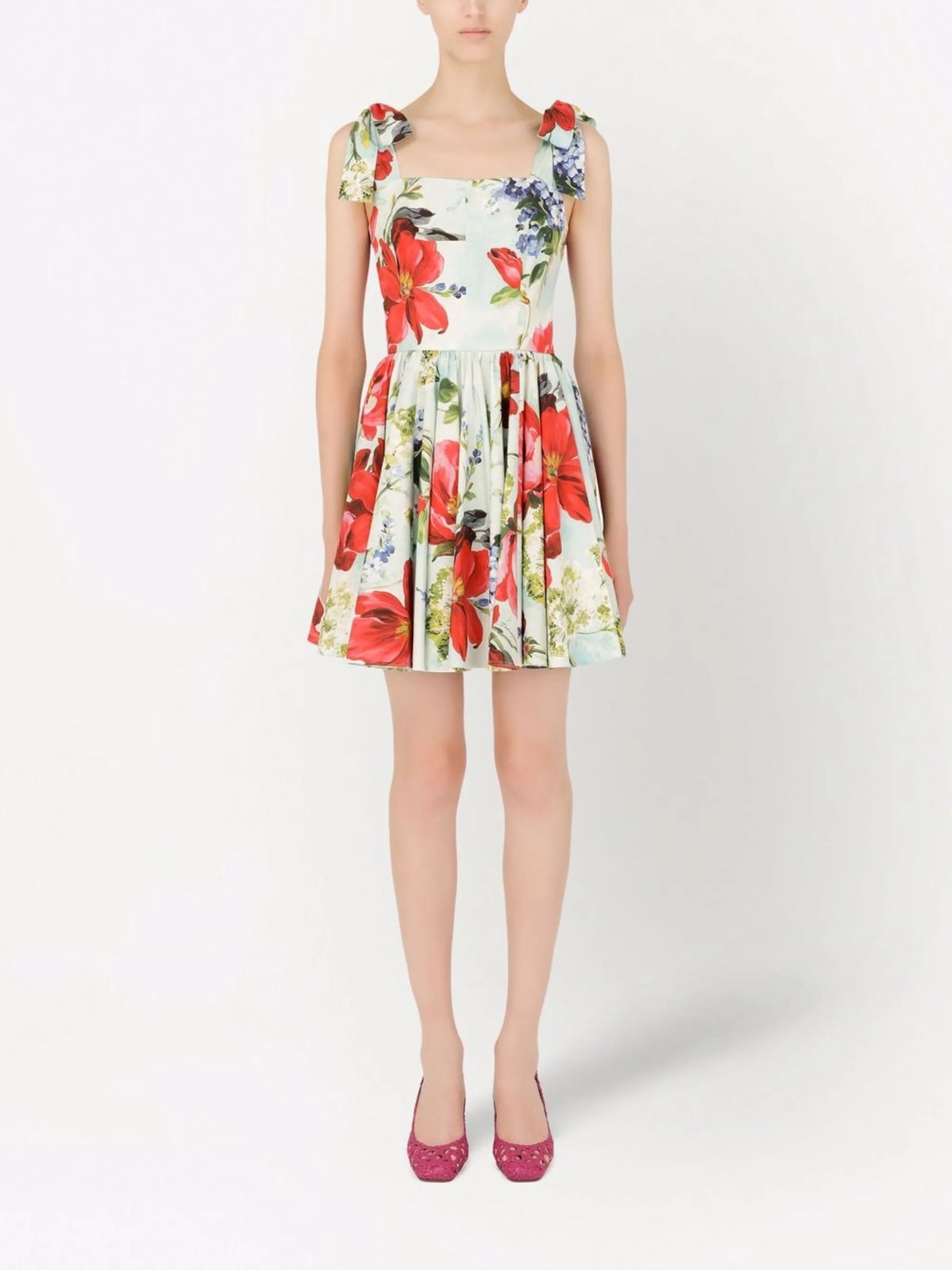 square-neck graphic-print dress