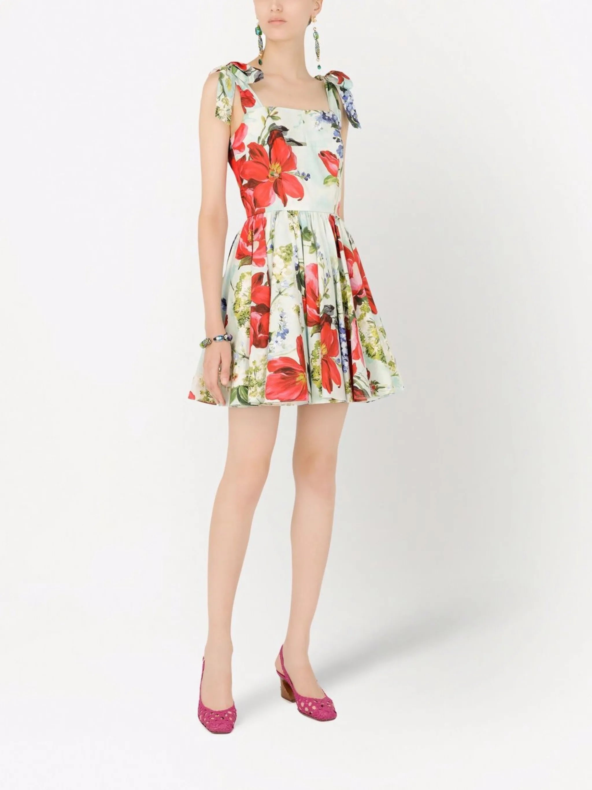 square-neck graphic-print dress