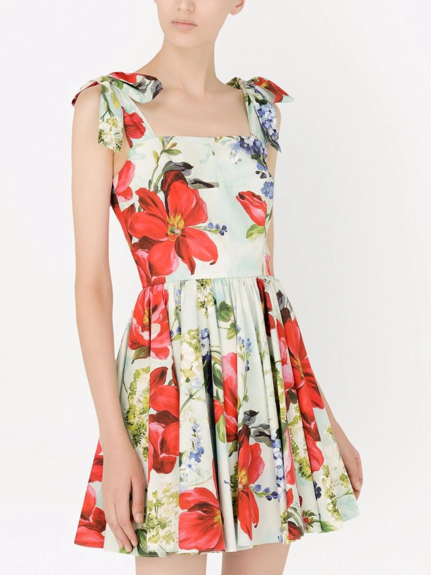 square-neck graphic-print dress