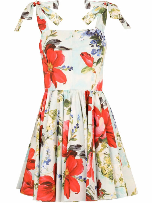 square-neck graphic-print dress