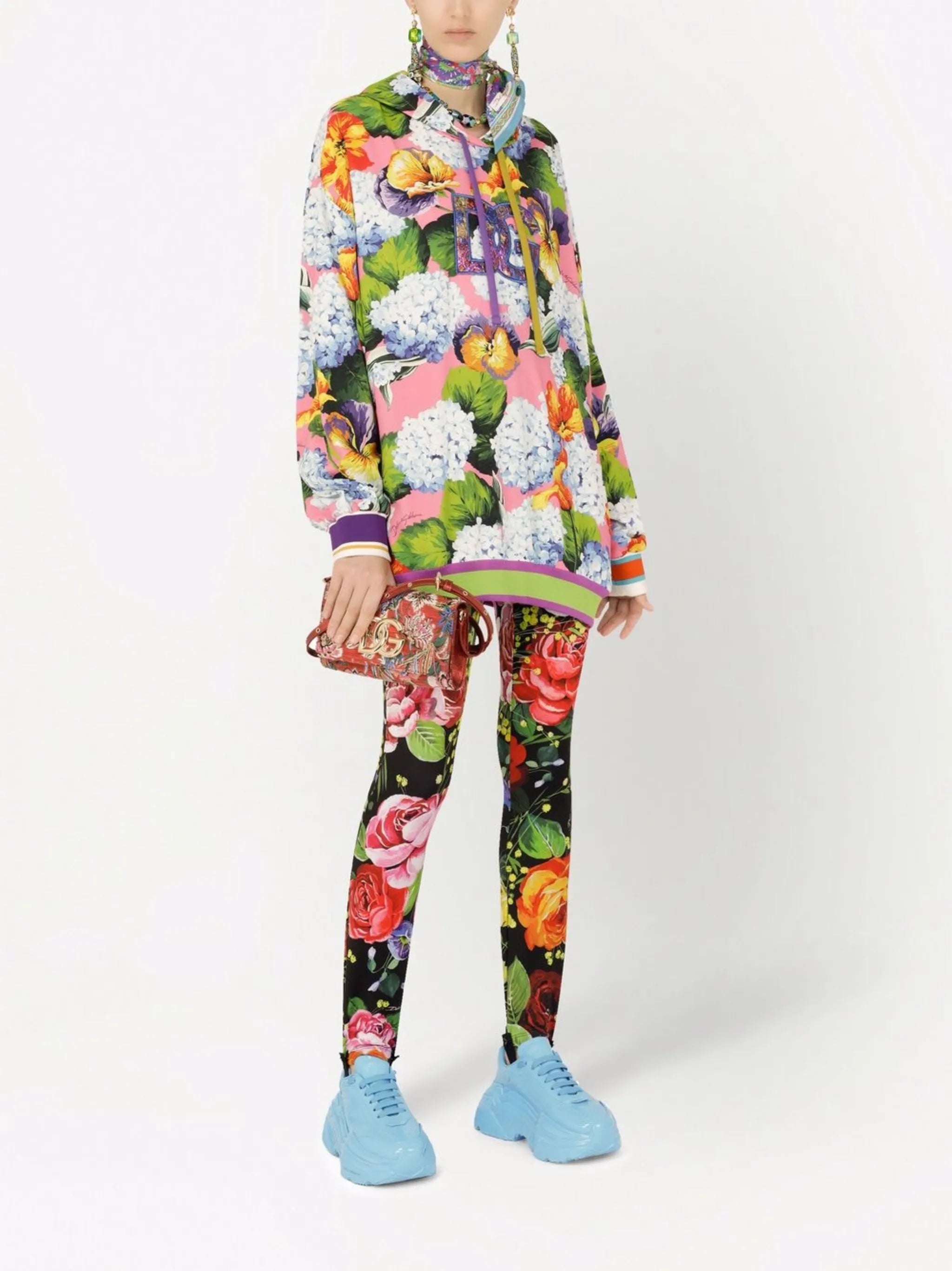 floral-print high-waisted leggings