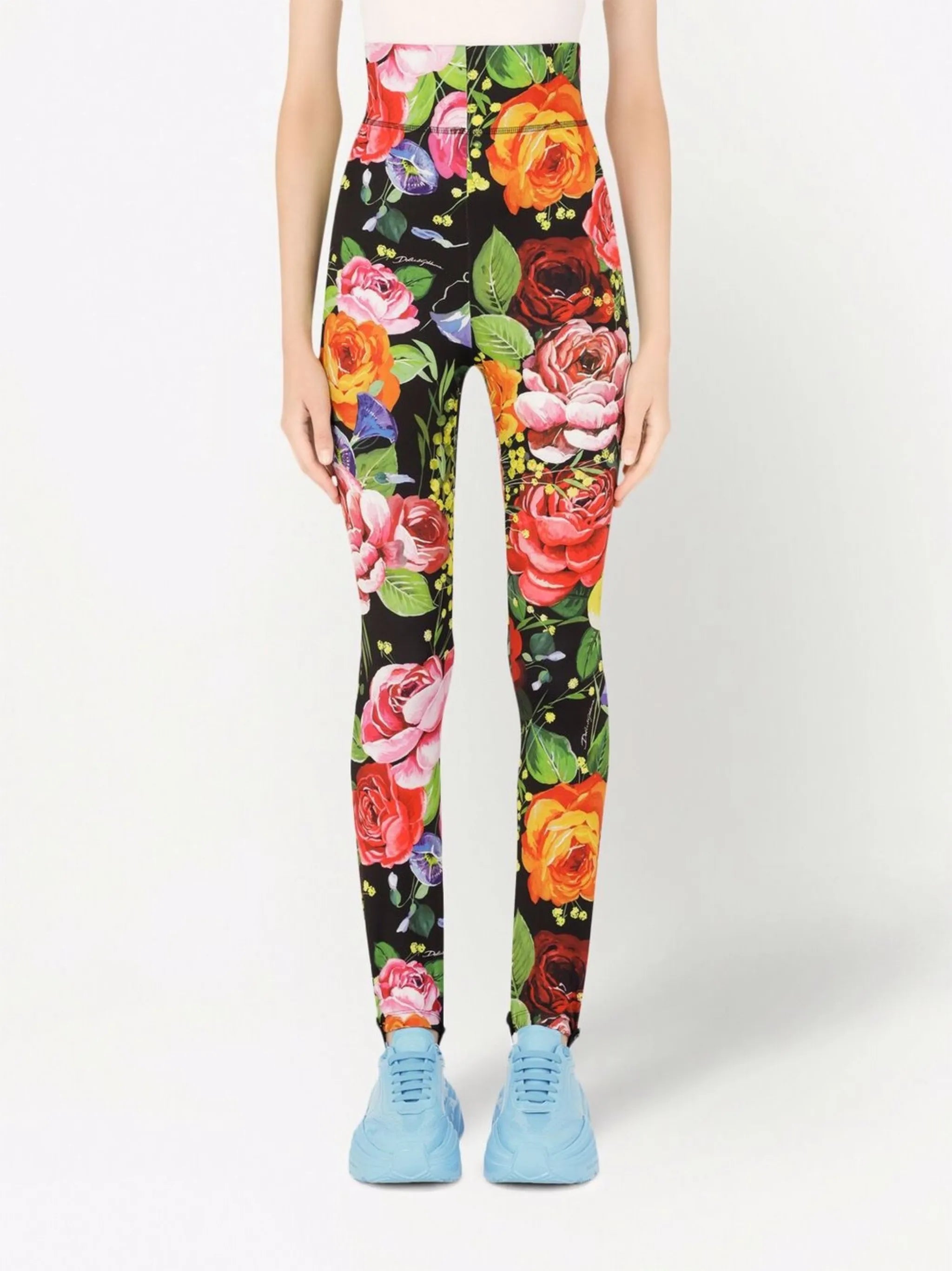 floral-print high-waisted leggings