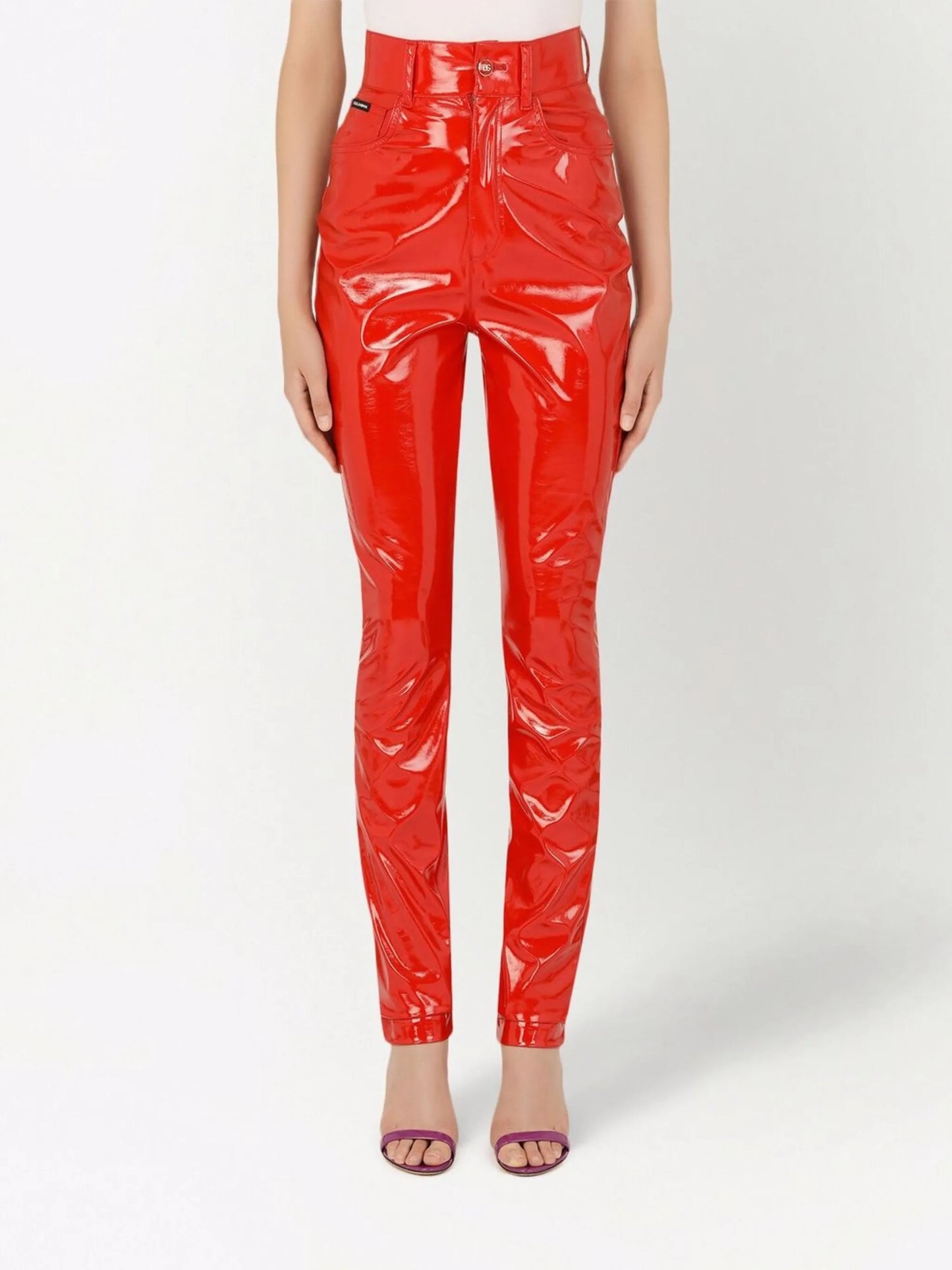 high-waisted faux-leather pants