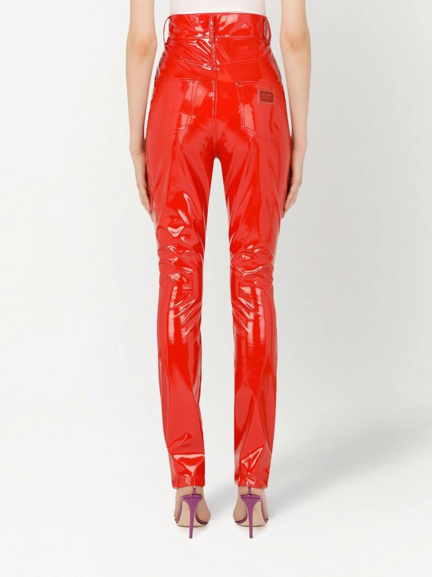 high-waisted faux-leather pants