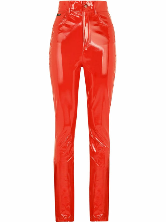 high-waisted faux-leather pants