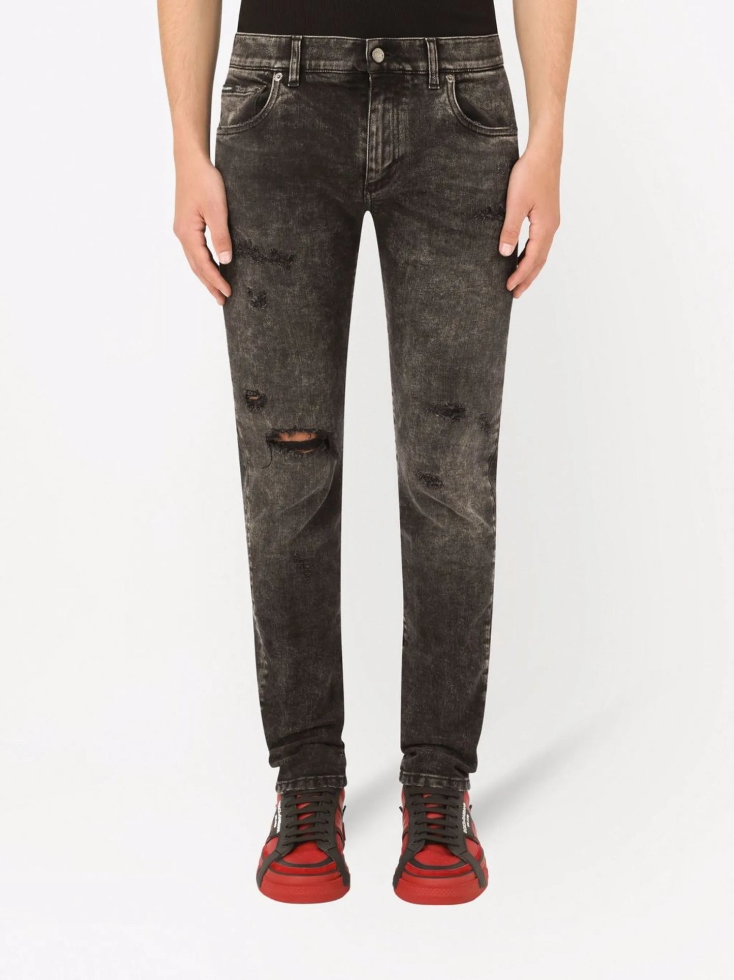 distressed-effect slim-cut jeans