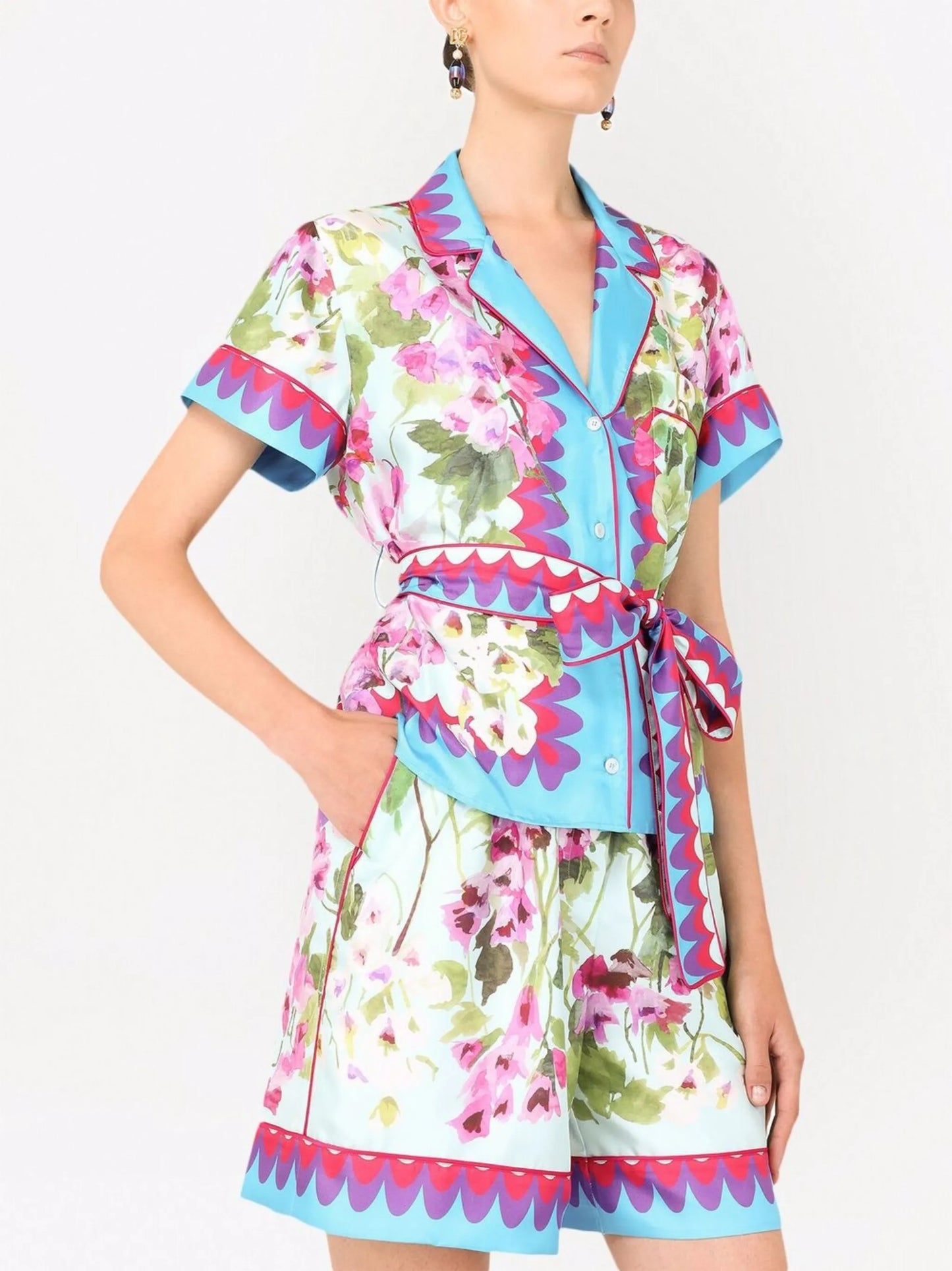 floral-print silk shirt