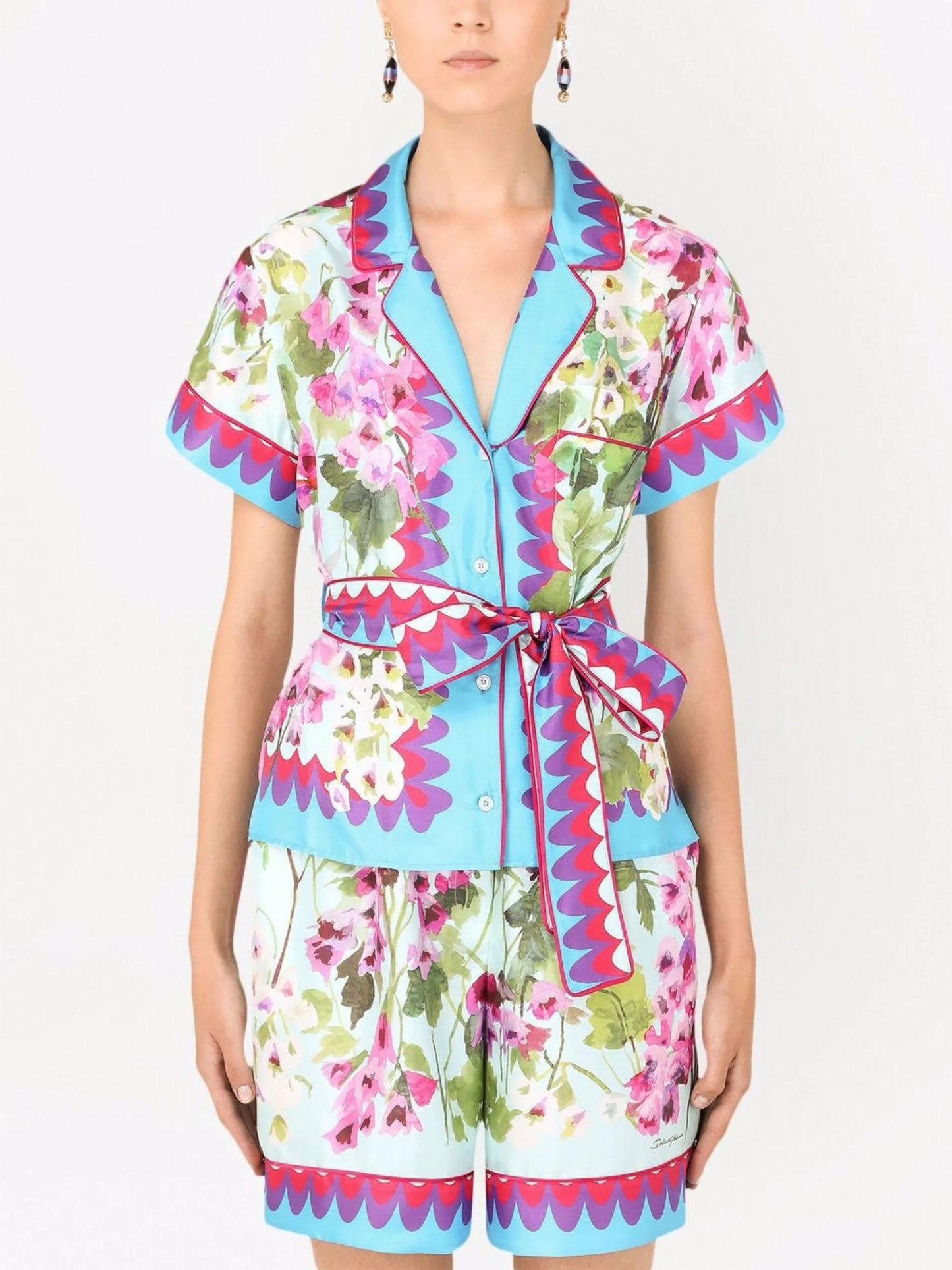 floral-print silk shirt