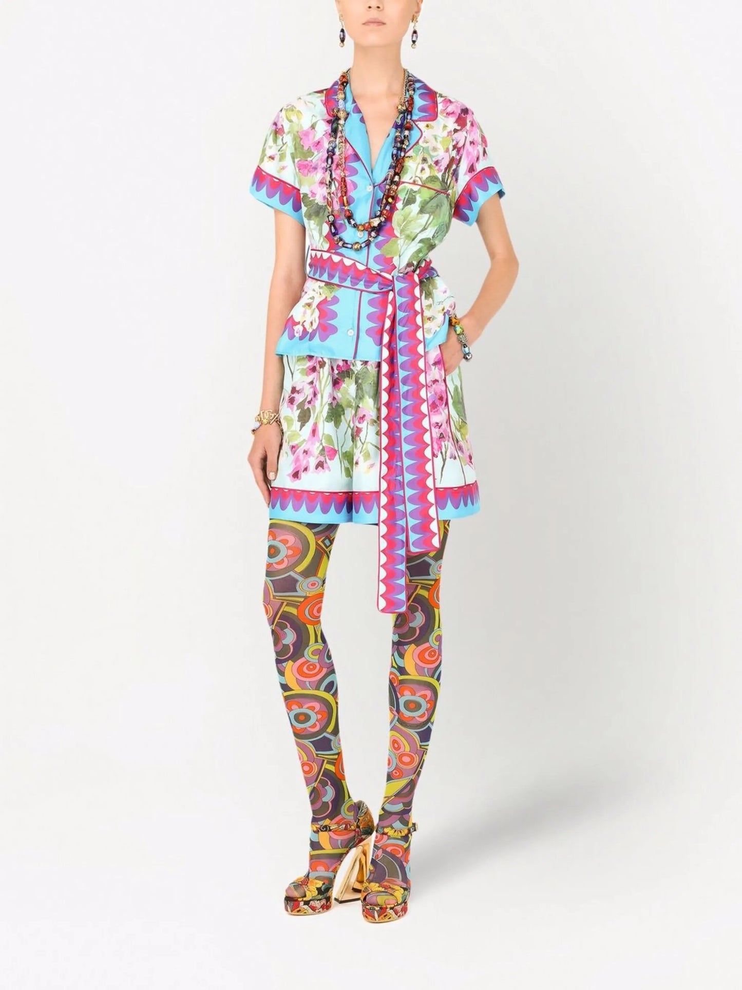 floral-print silk shirt