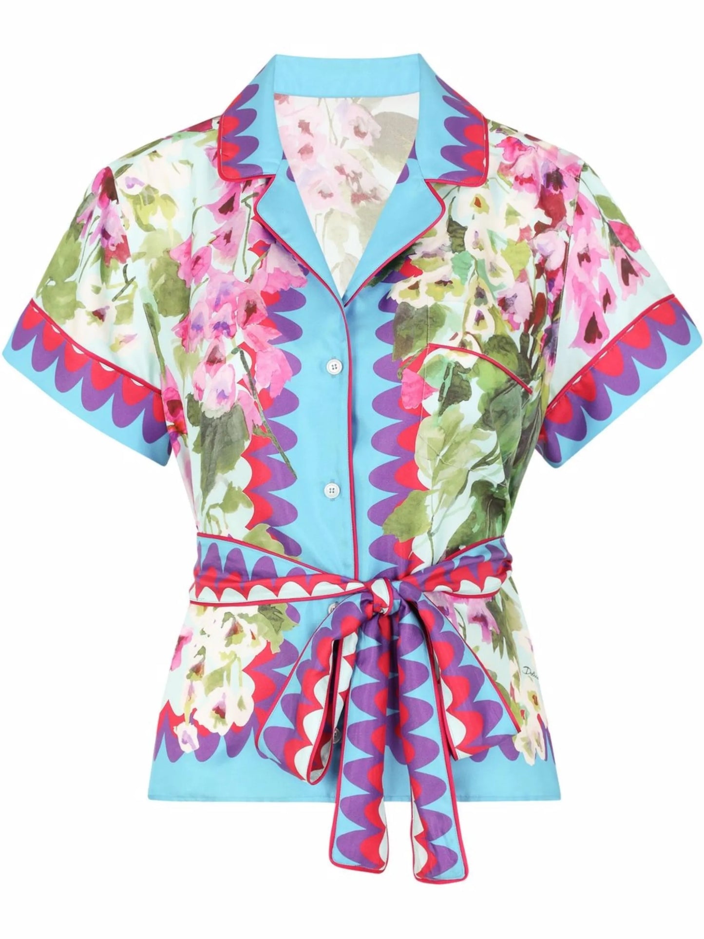 floral-print silk shirt