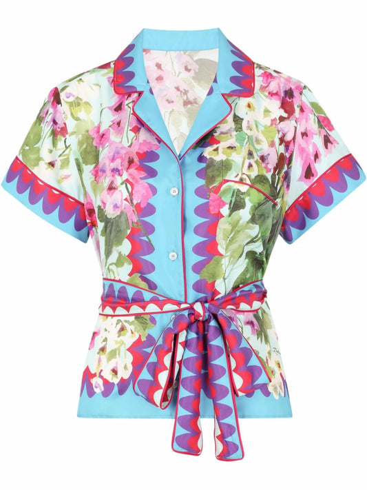 floral-print silk shirt