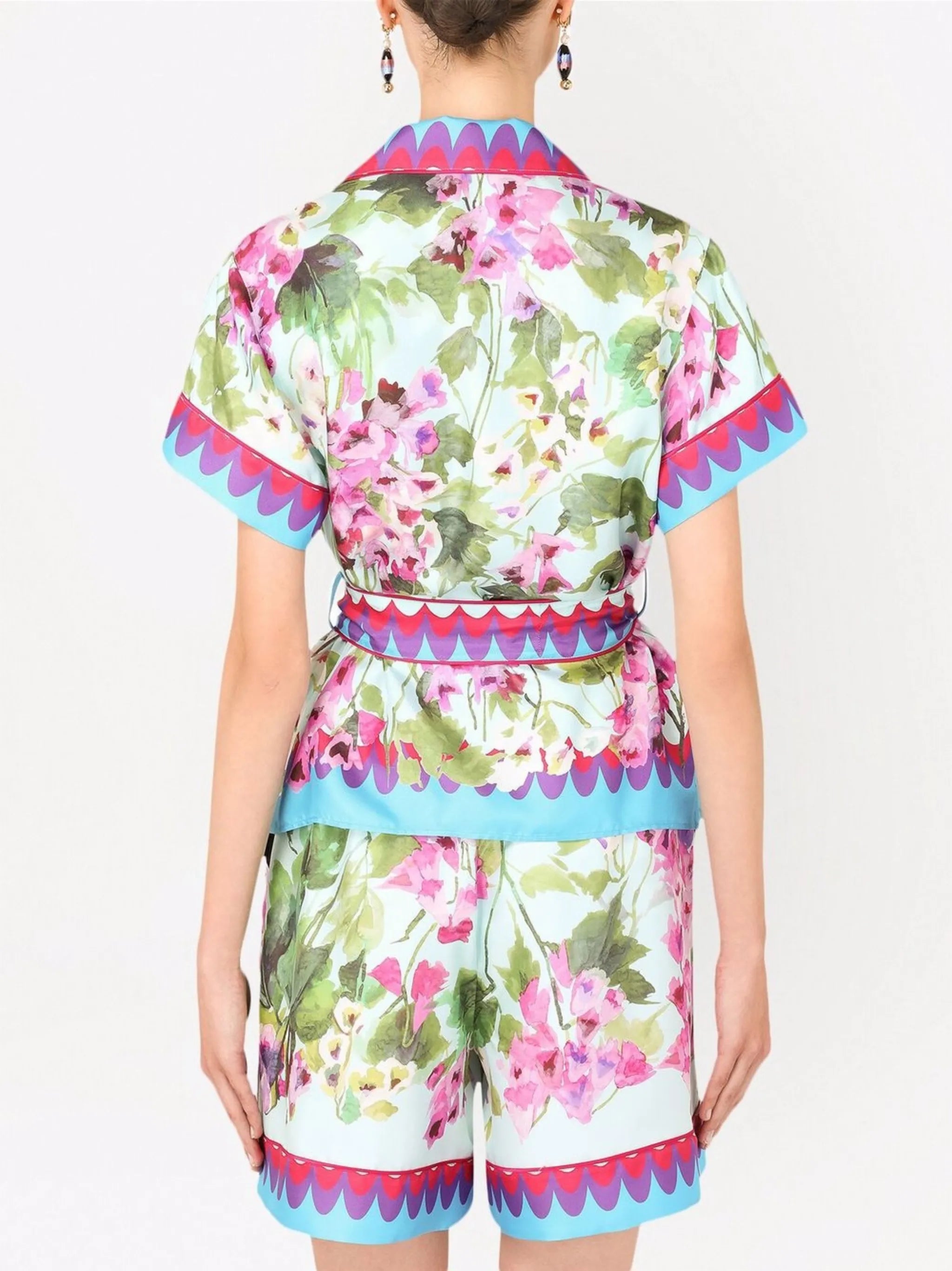 floral-print silk shirt