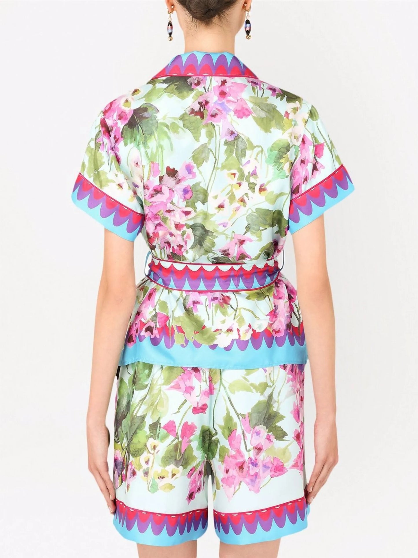 floral-print silk shirt