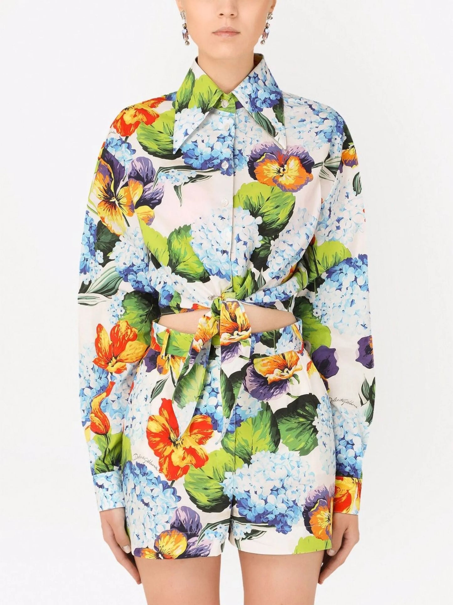 floral-print cropped shirt