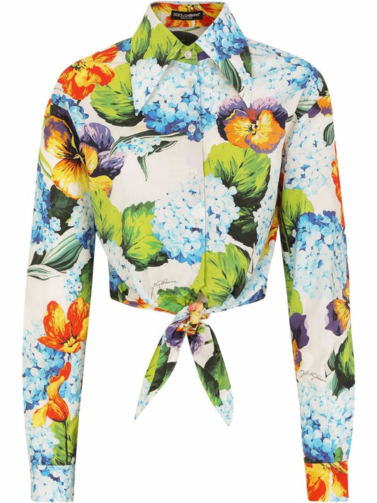 floral-print cropped shirt