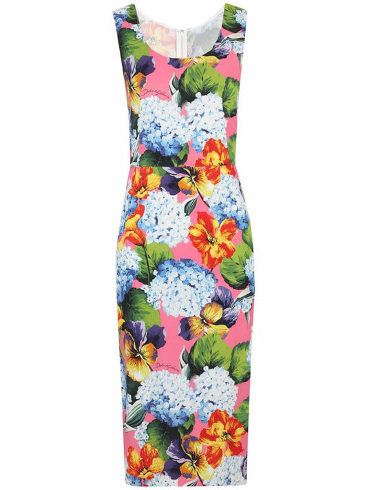sleeveless graphic-print dress