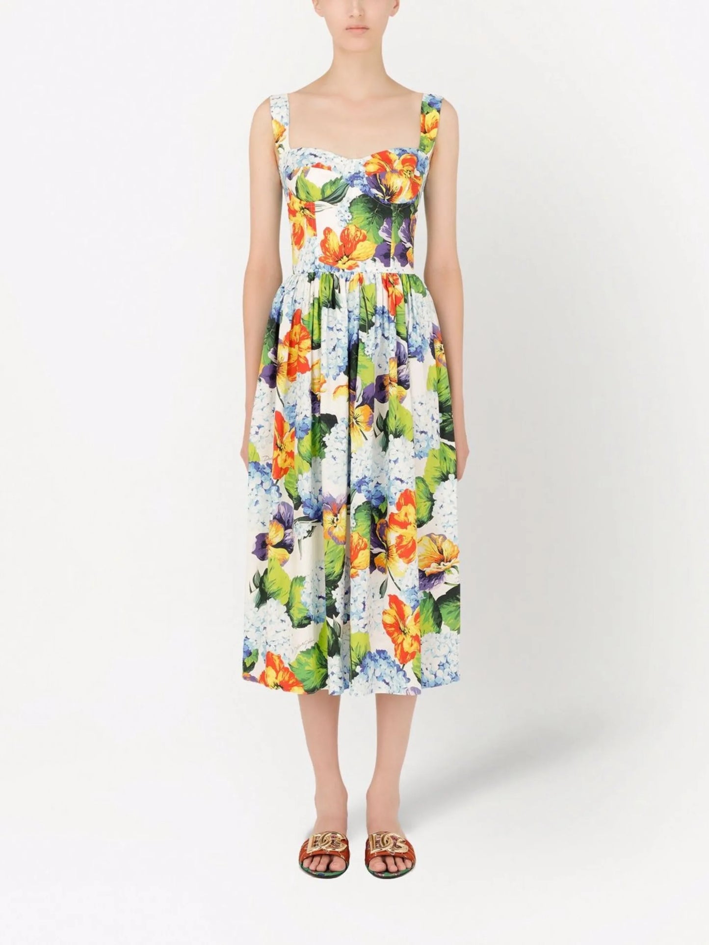 sweetheart-neck graphic-print dress