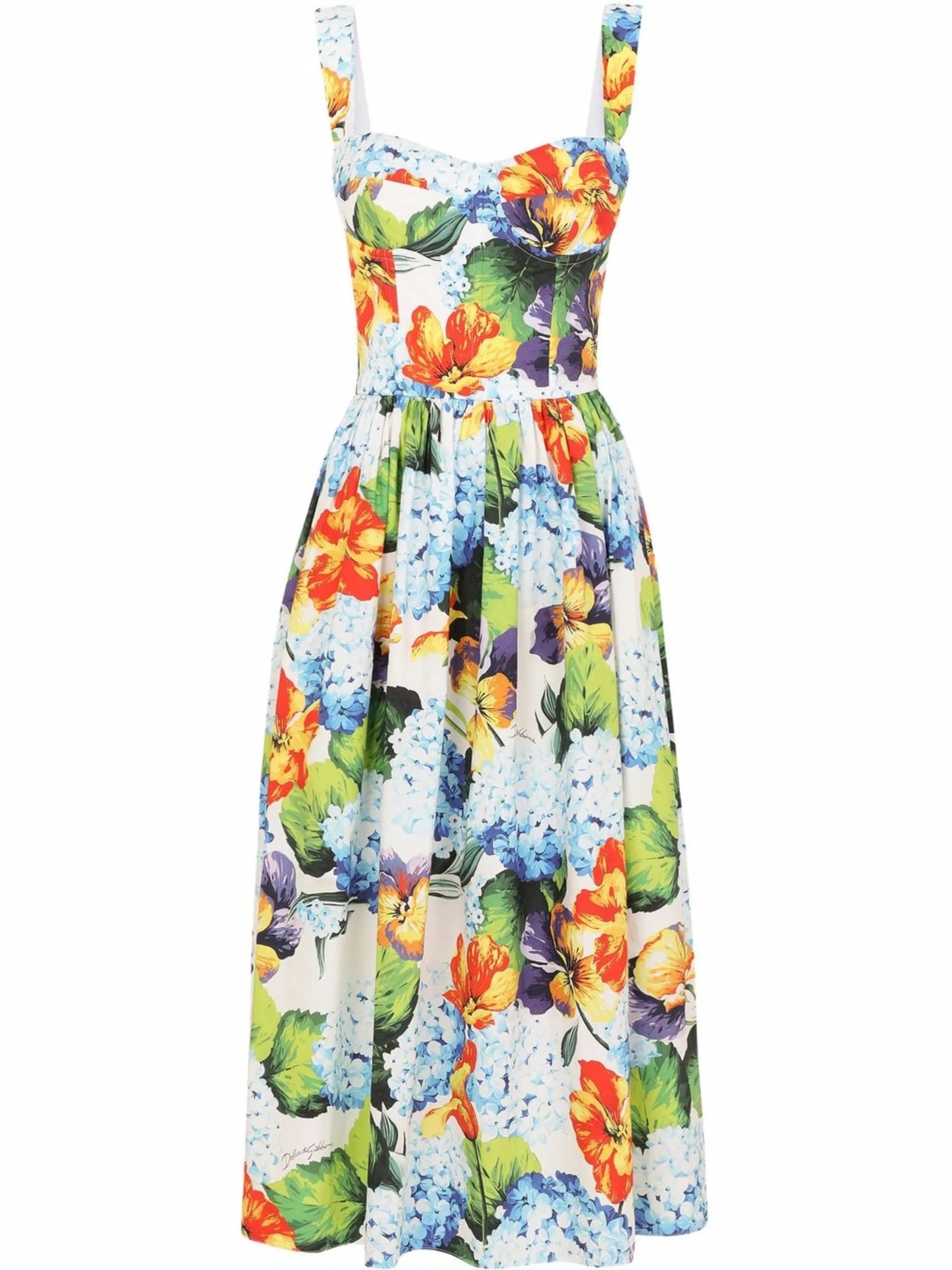 sweetheart-neck graphic-print dress