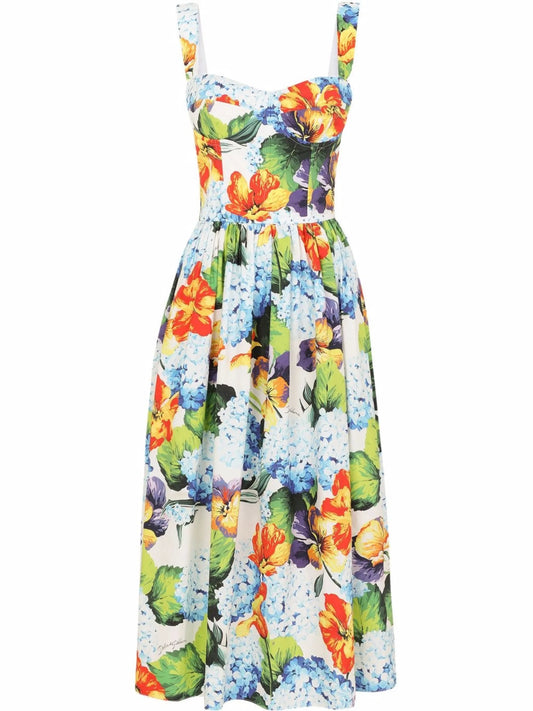 sweetheart-neck graphic-print dress