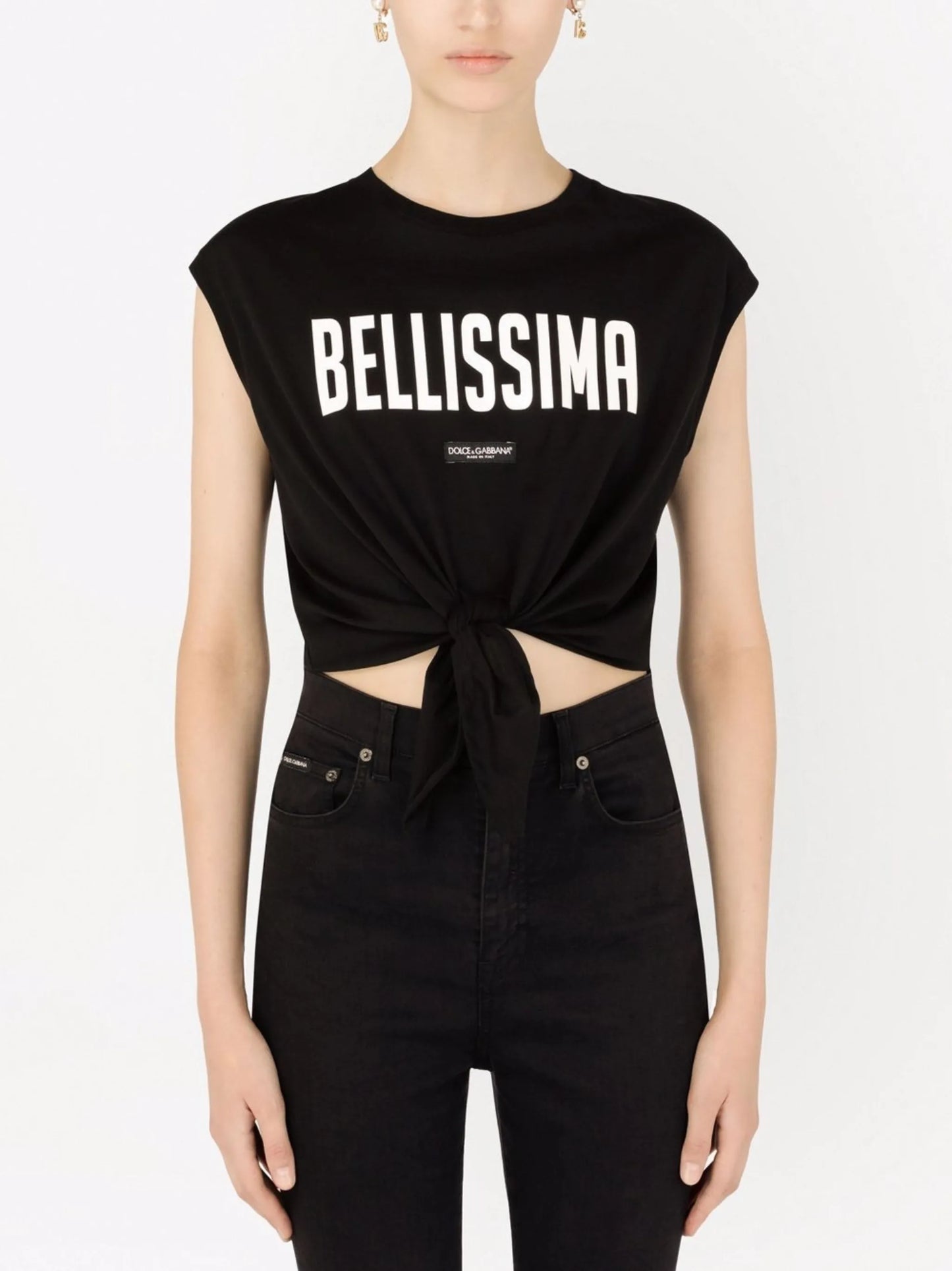 slogan print knotted top