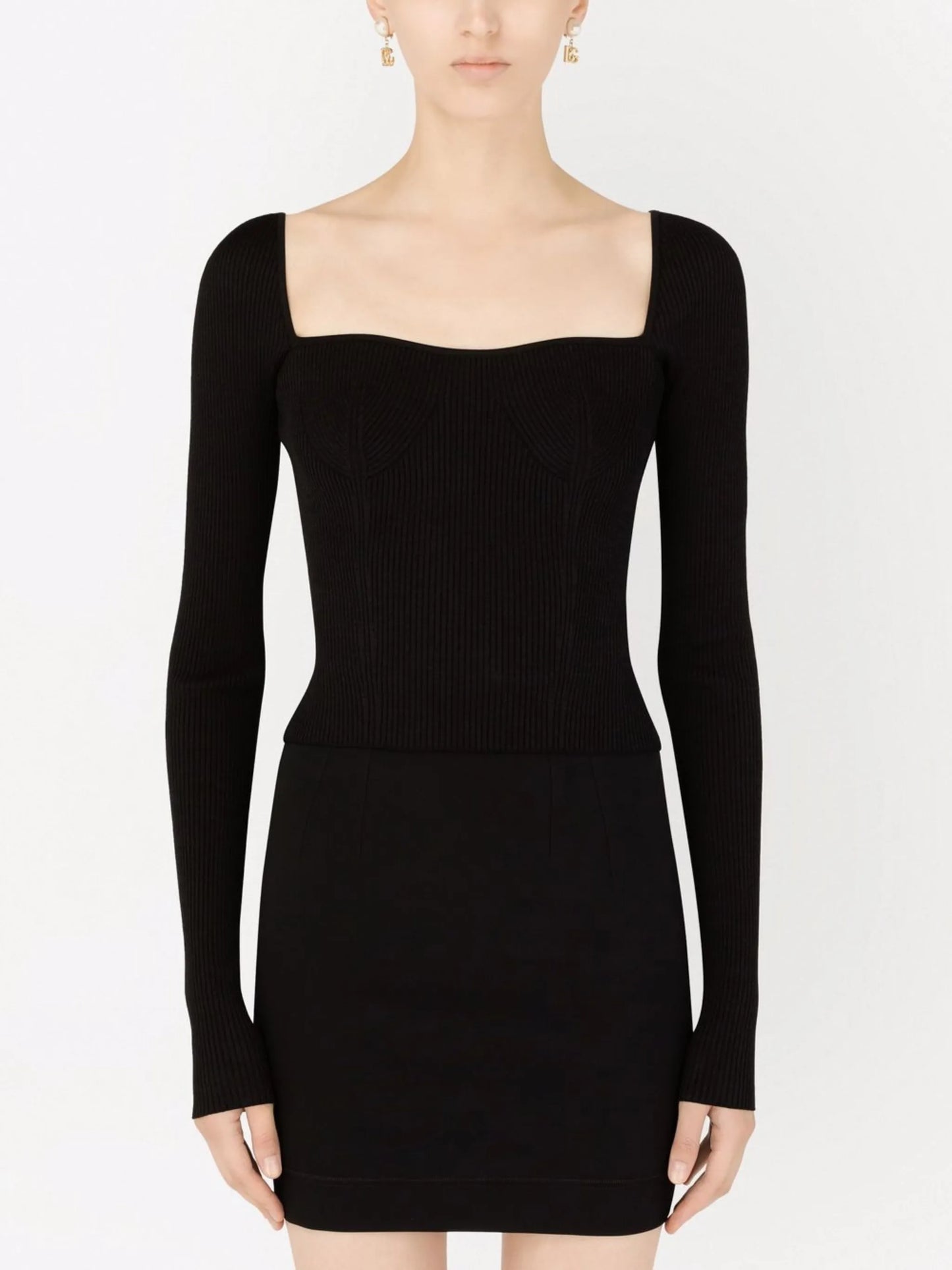 ribbed-knit square-neck jumper
