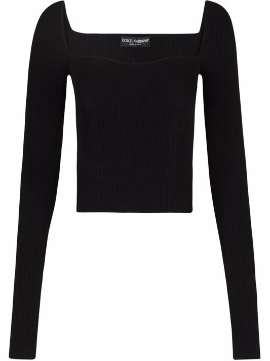ribbed-knit square-neck jumper