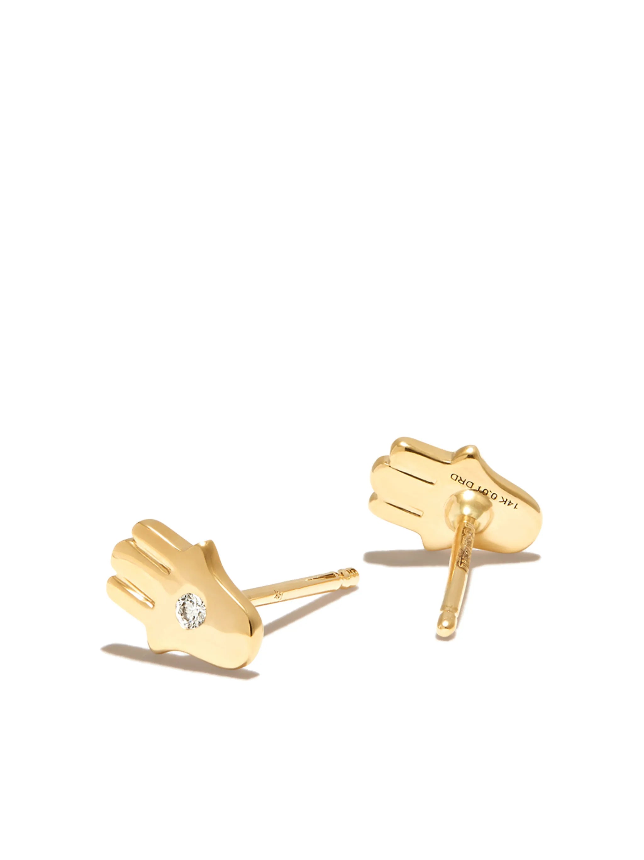 14kt yellow gold Hamsa diamond stud earrings